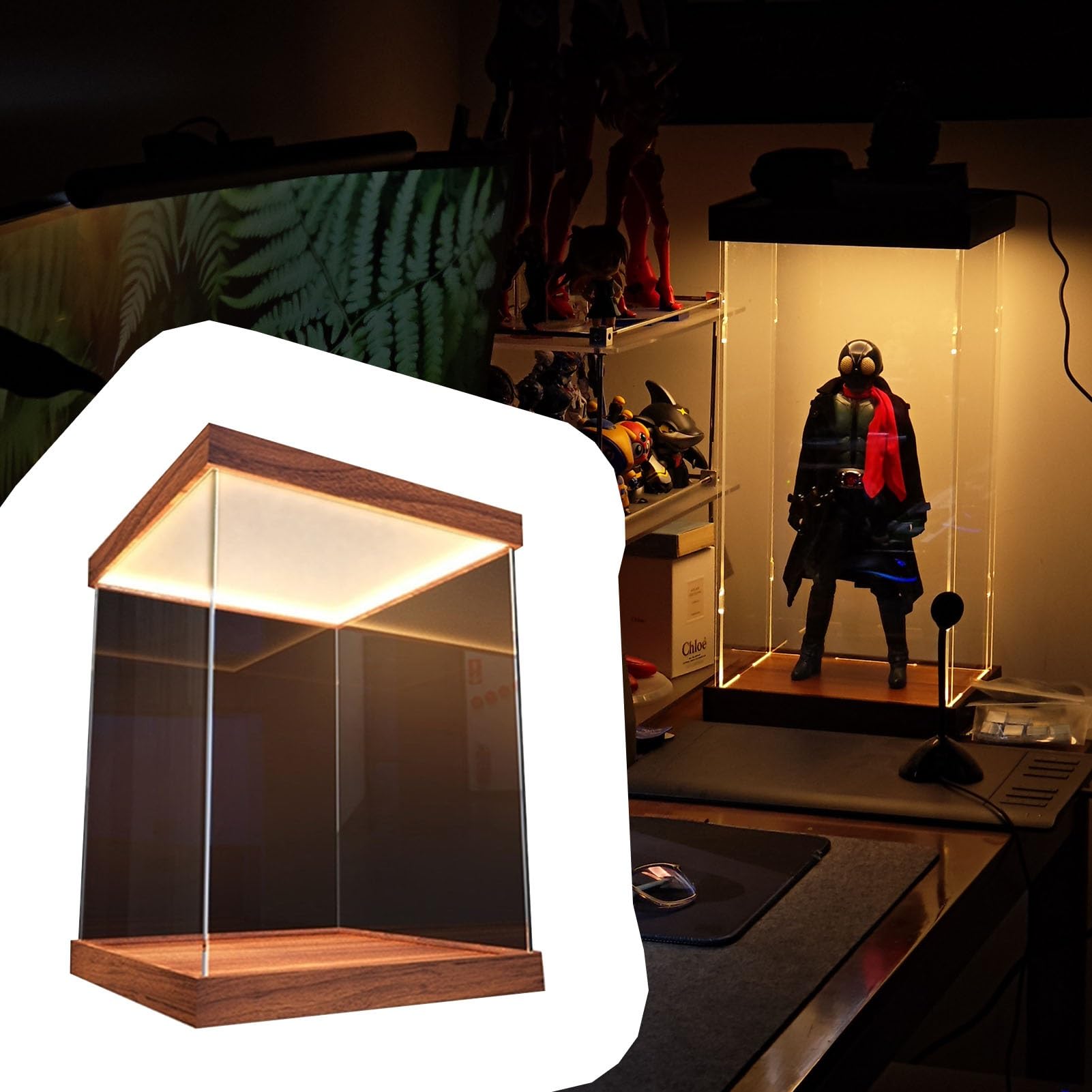 Teca Plexiglass Vetrina in Acrilico per Figure con Luce Integrata, Scatola in Vetro Trasparente Antipolvere, Scatole Portaoggetti Alte 70, 60, 50, 40, 40, 30, 25, 15 cm(L20xW30xH35cm/8x12x14")