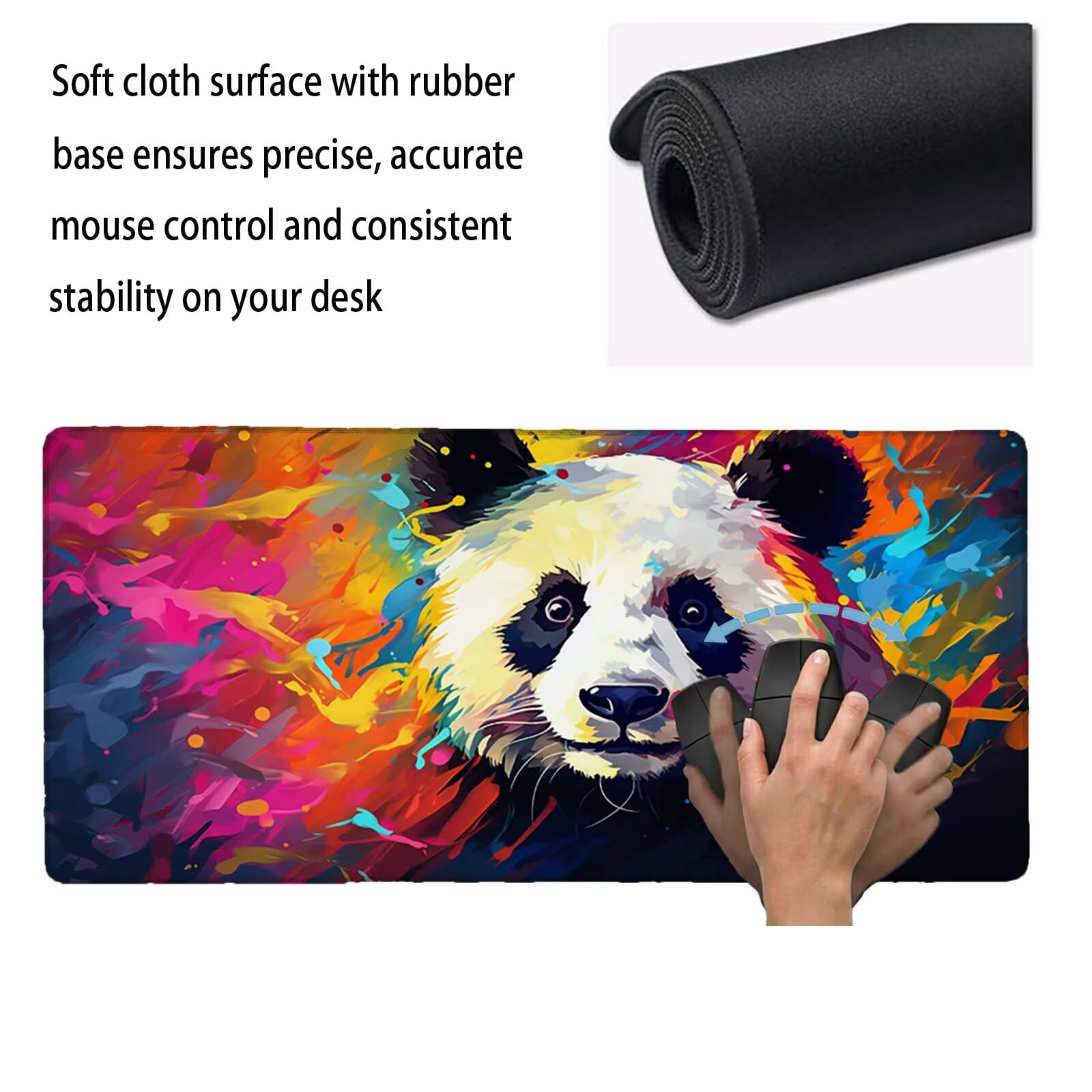 Tappetino Mouse XXL 1200 x 600 x 3 mm, Sottomano Scrivania, Colore Grande Tappeto da Tavolo con Base in Gomma Antiscivolo e Bordi Cuciti, per Ufficio/Computer/Gaming, Regalo (Panda Gigante) L-x649