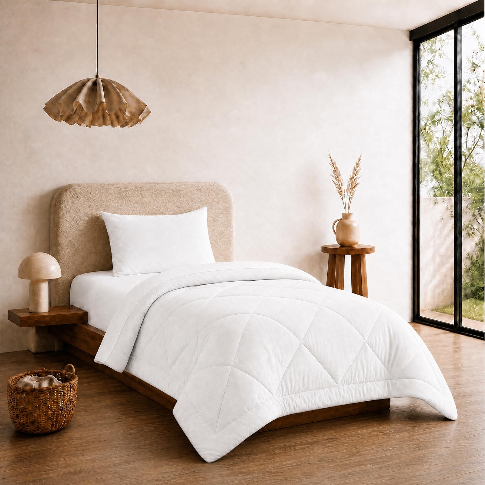 VelvetMis Coverless Duvet Single 10.5 Tog - 135x 200cm, White Quilt, Reversible Comforter with Pillowcase