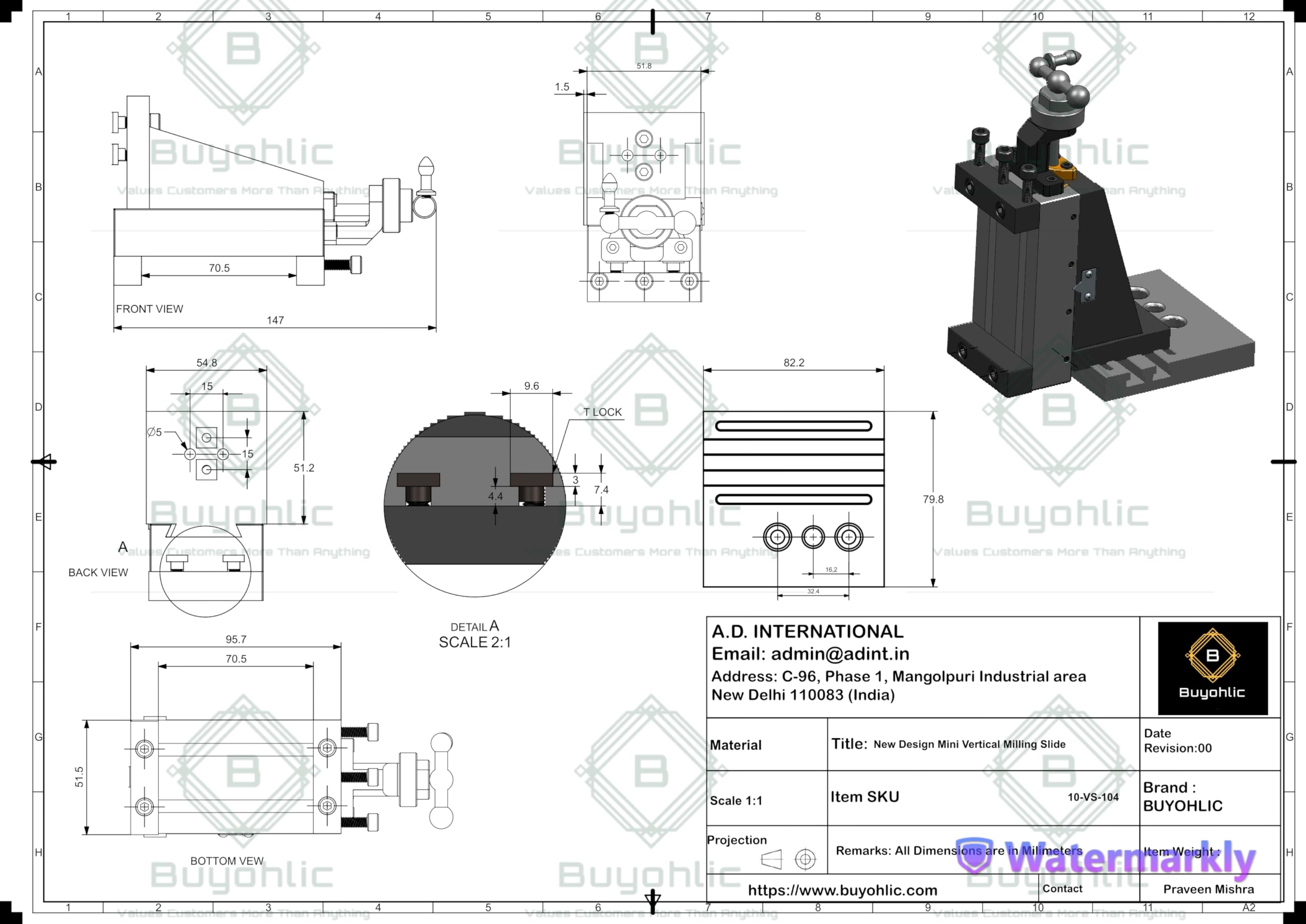Buyohlic Mini tobogán de fresado vertical con placa base, montaje directo en mini máquina de torno de 7 x 14 pulgadas (tipo fijo con abrazadera))