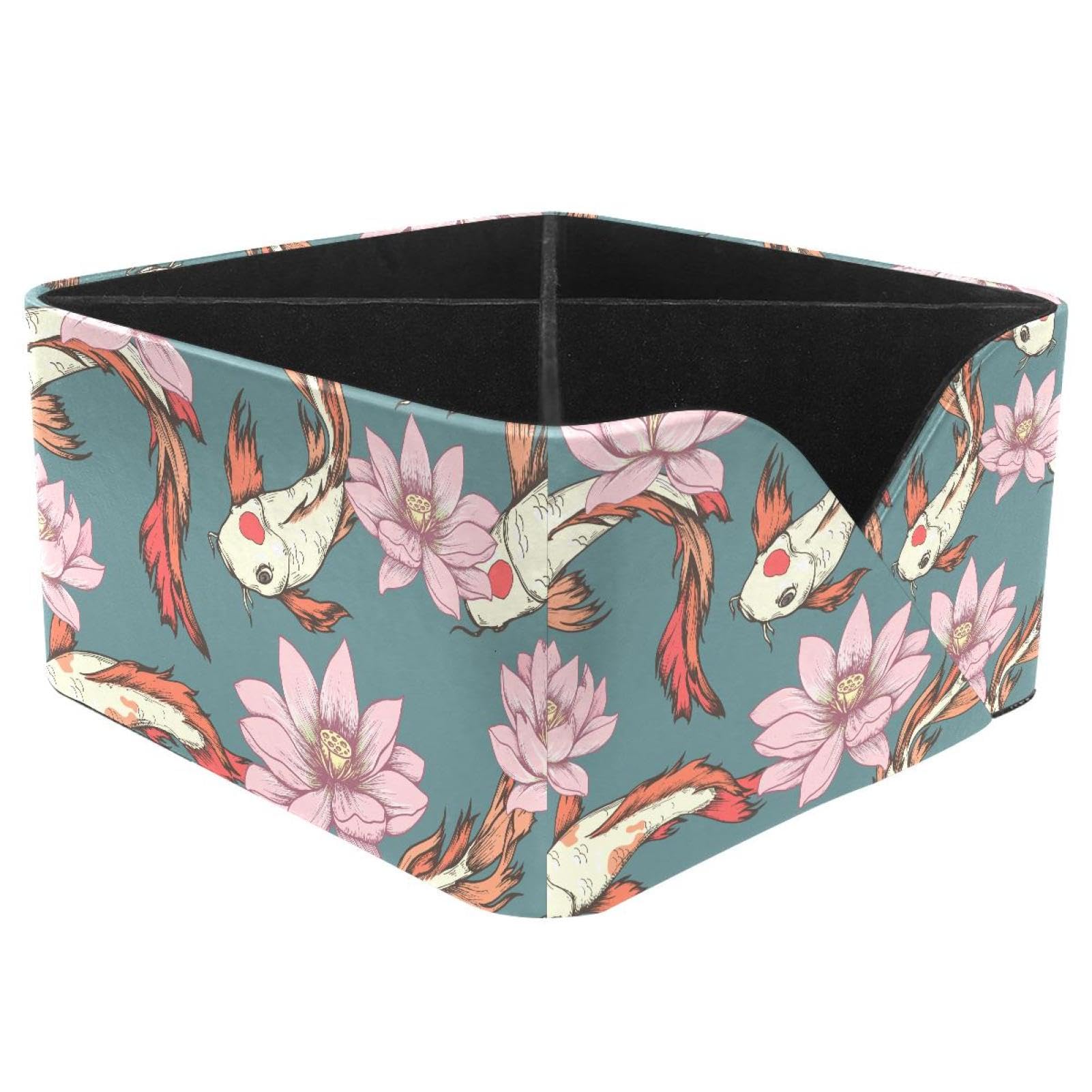 KengjuTesu Koi Carps and Lotuses Desktop Organizer Pen Holder, Rectangular Pencil Cup for Office, Study and Makeup Stations