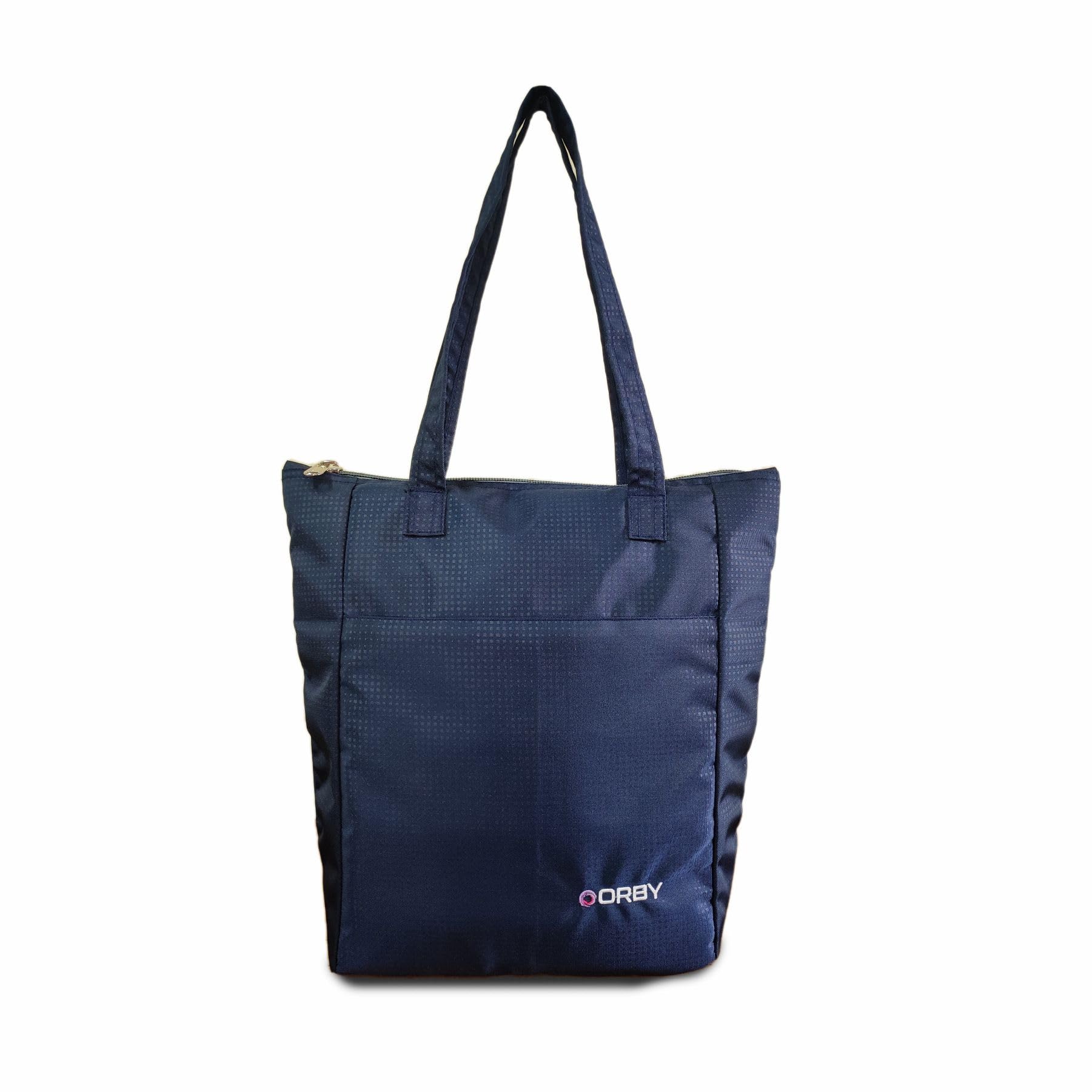 ORBY Shopper Tote Bag with Handles | Textured Dobby Embossing Fabric | 1 Main Zipper Compartment, 1 External & Internal Zip Pocket | Versatile for Work, Travel, Shopping & Everyday Use (Navy Blue) (B0D9SPWWV6) Amazon Price History, Amazon Price Tracker