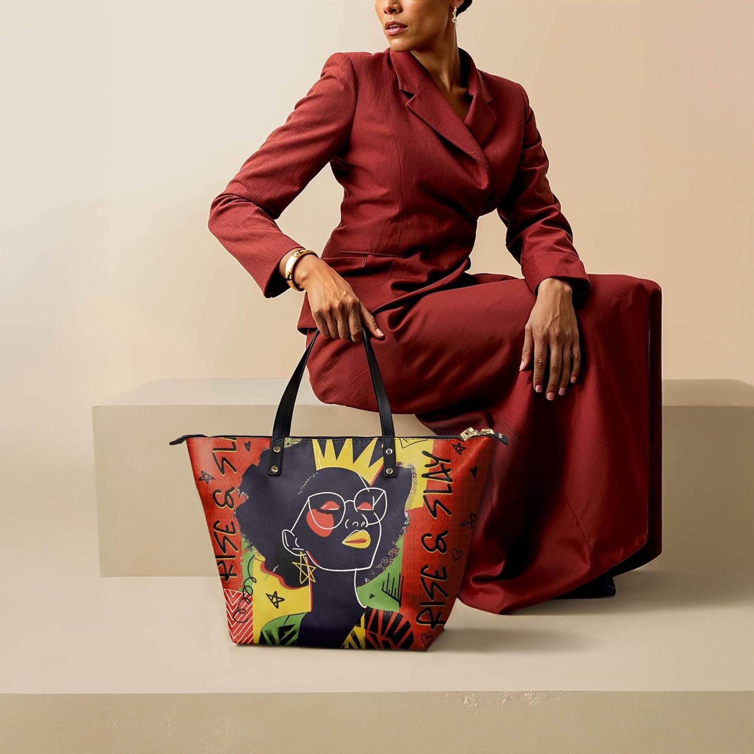 Afroyla African Black Women's Leather Tote Bag, Large Size, Premium Leather, Valentine's Day Gifts for Women, Wife, or Mother - Image 5