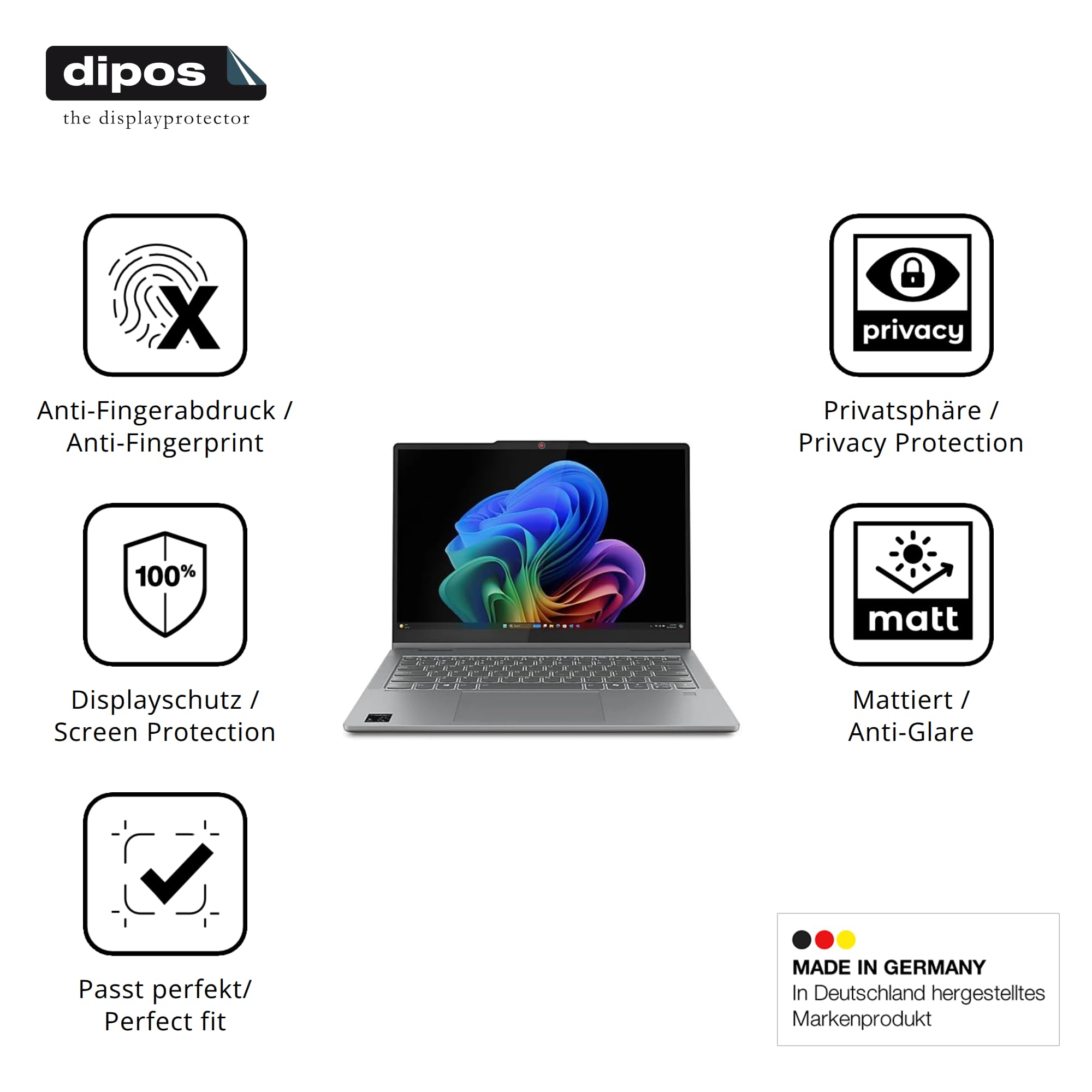 dipos Pellicola Privacy per Lenovo IdeaPad 5 2-in-1 14 Zoll