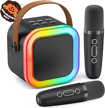 Mini Karaoke Machine for Kids Adults, Portable Karaoke Microphone Singing Speaker Bluetooth Karaoke Player with 2 Wireless Mic, Birthday Gifts for Girls Boys 4-12 Year Old, Family Home Party(Black)