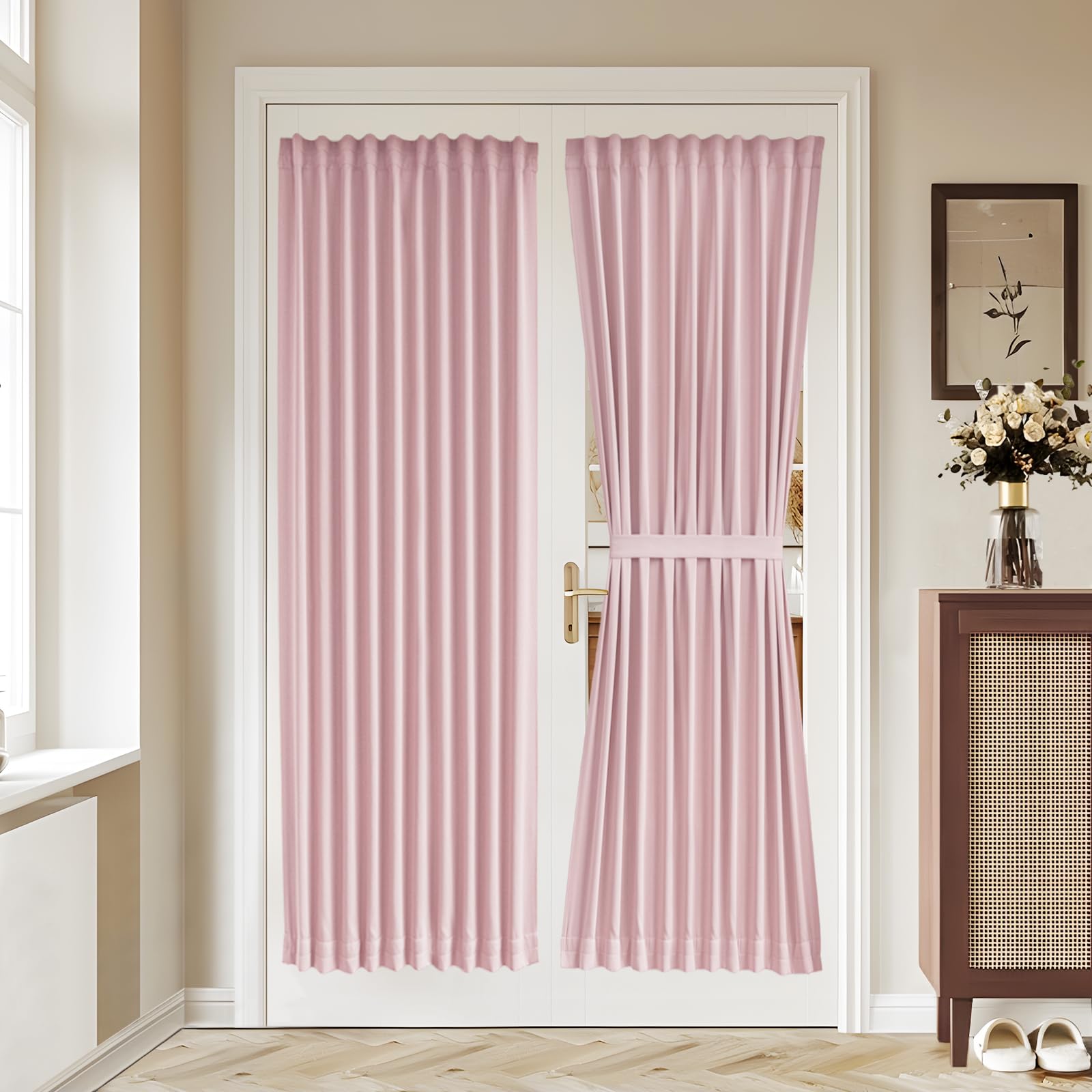Photo 1 of Vatge Self Adhesive French Door Curtains - Adjustable Window Coverings for Front/Back Doors, 1 Panel, W36 x L72, Baby Pink