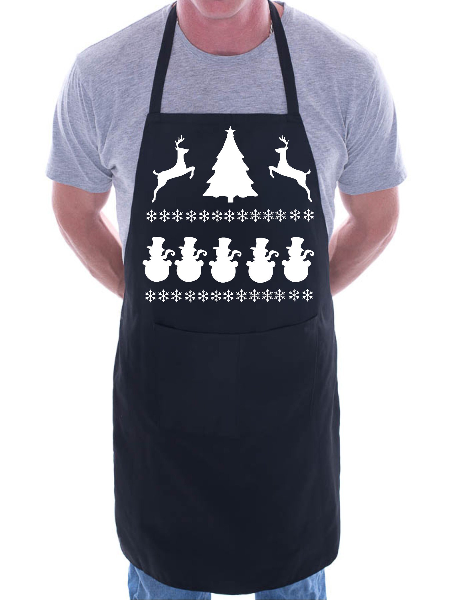 Print4U Christmas Reindeer Santa BBQ Cooking Funny Novelty Apron Black