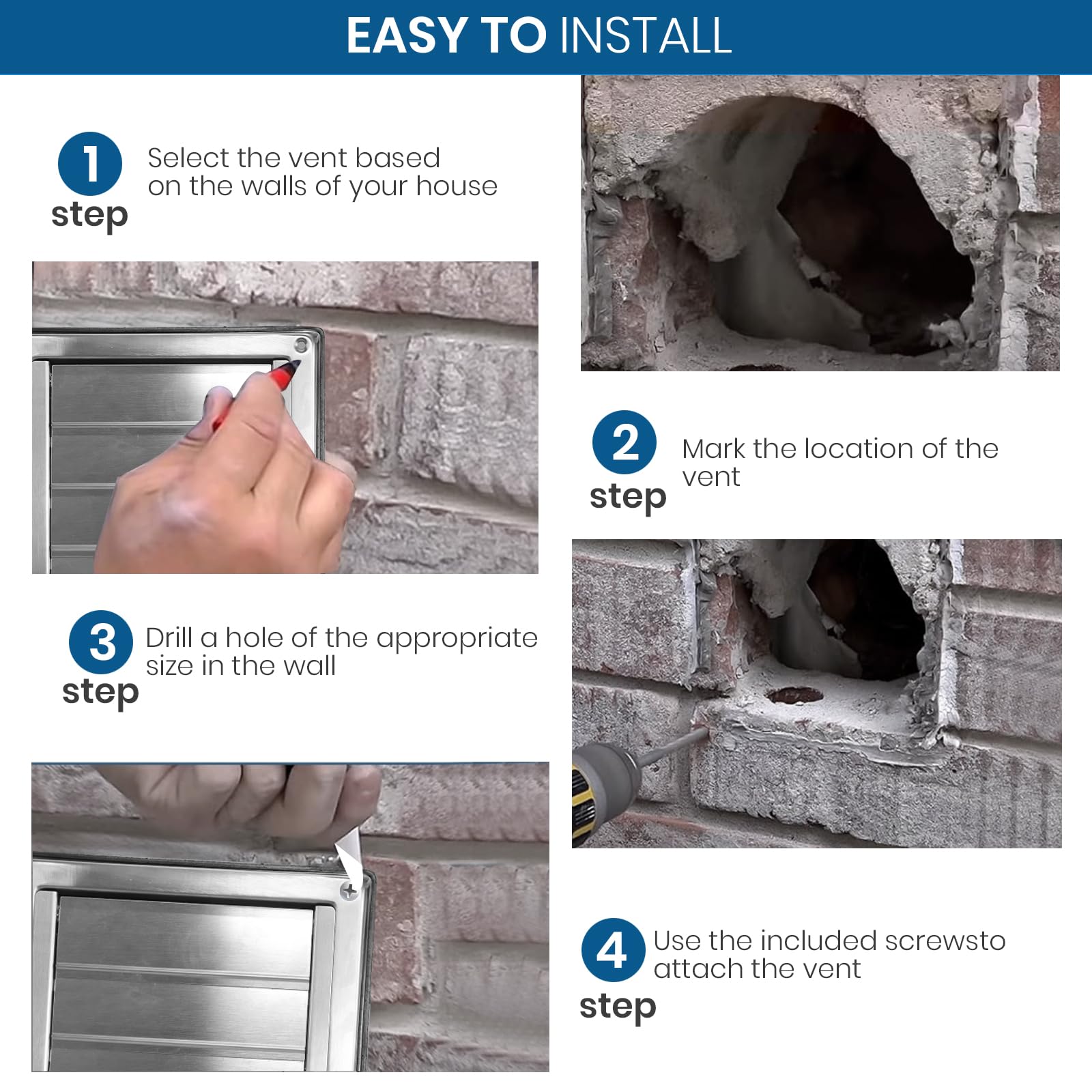 Grille Ventilation 100mm INOX Verrouillable – Anti-Insectes Mural | Anti-insectes avec Moustiquaire, Clapet Anti-retour Intégré, Installation Murale Rapide, Matériau Inoxydable Résistant