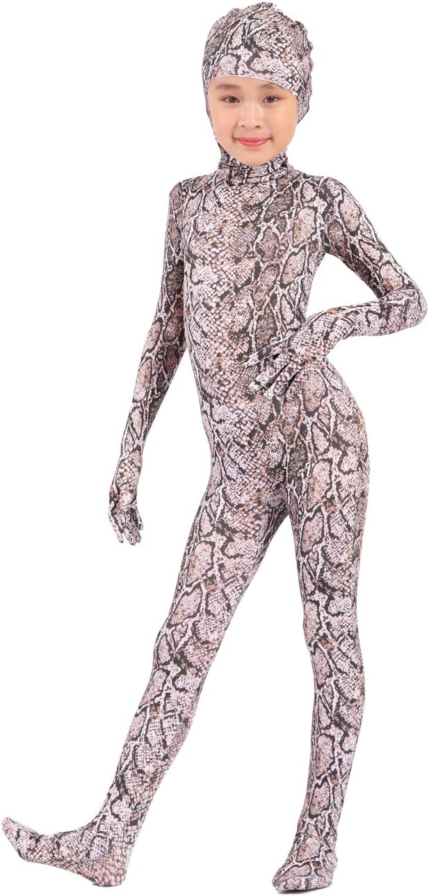 Seeksmile 6-12 Years Old Child Kids Costume Leopard Cheetah Snake Print Bodysuit Open Face Full Body Zentai Jumpsuit
