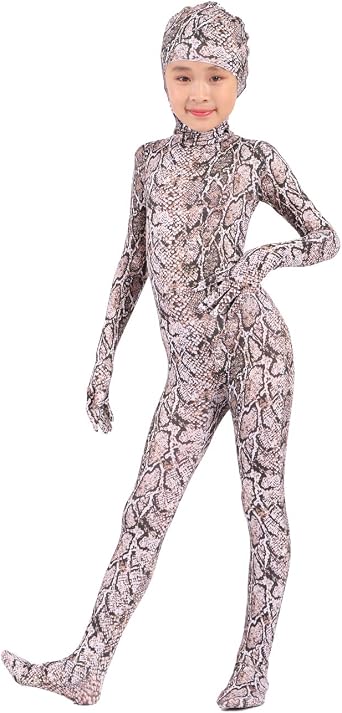 Seeksmile 6-12 Years Old Child Kids Costume Leopard Cheetah Snake Print Bodysuit Open Face Full Body Zentai Jumpsuit