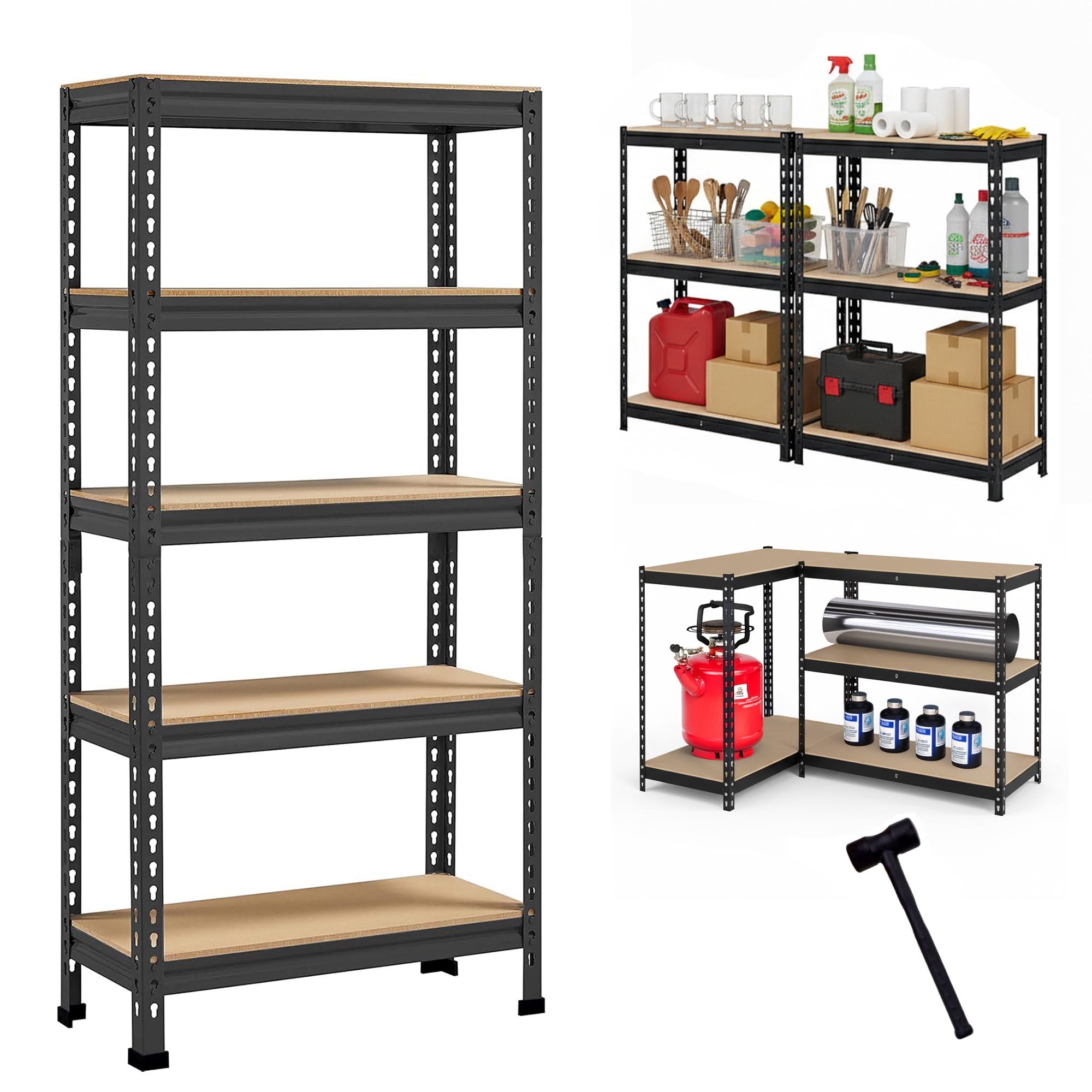 amazon basics 5-Tier Multipurpose Storage Rack 63 x 24 x 12 | Bolt-Free Assembly | Metal Stand with Thick MDF Board | 175kg Capacity Per Shelf | For Home, Garage & Shop | Black-image-37
