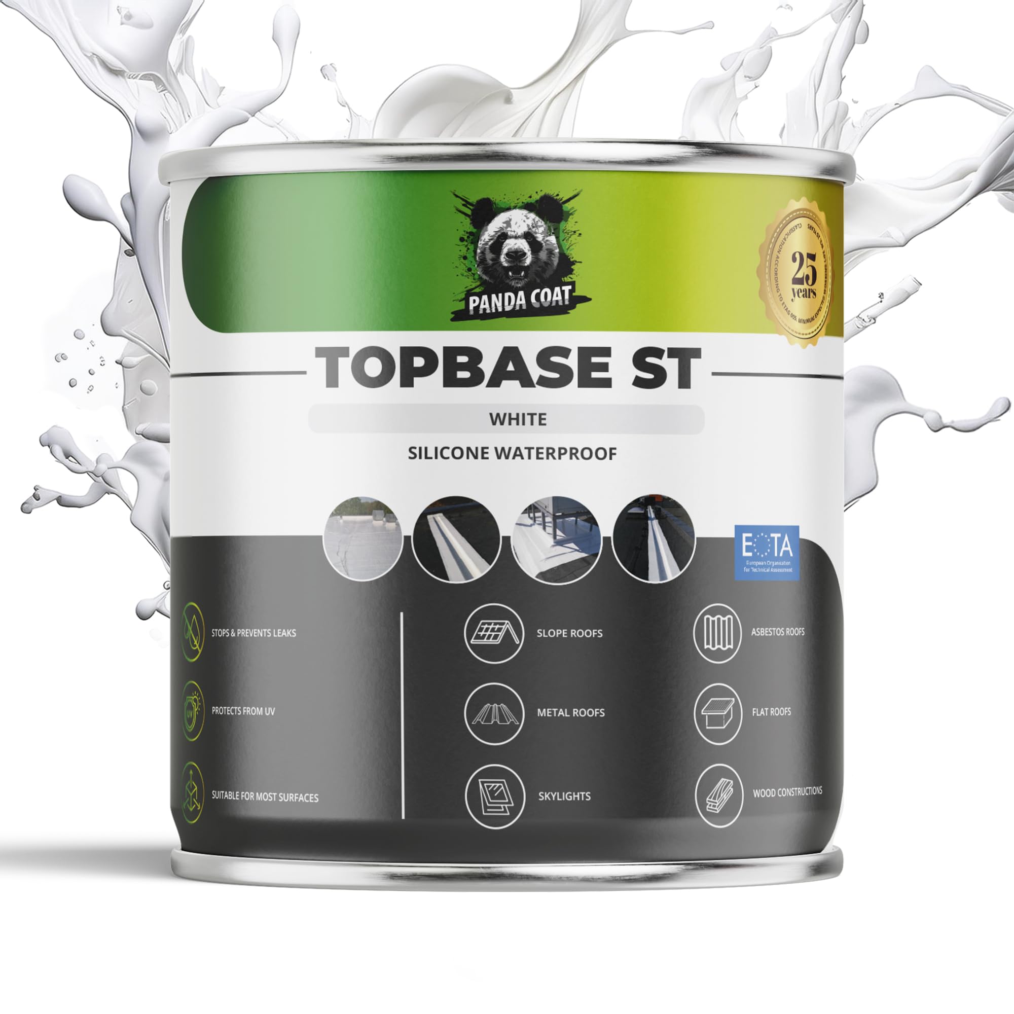 PandaCoat TopBase ST (1 kg) – Silicone roof Sealant & Waterproof Coating – Liquid Rubber for Flat Roof Repair, Cracks & Standing Water – UV & Temperature Resistant Roof Waterproofing