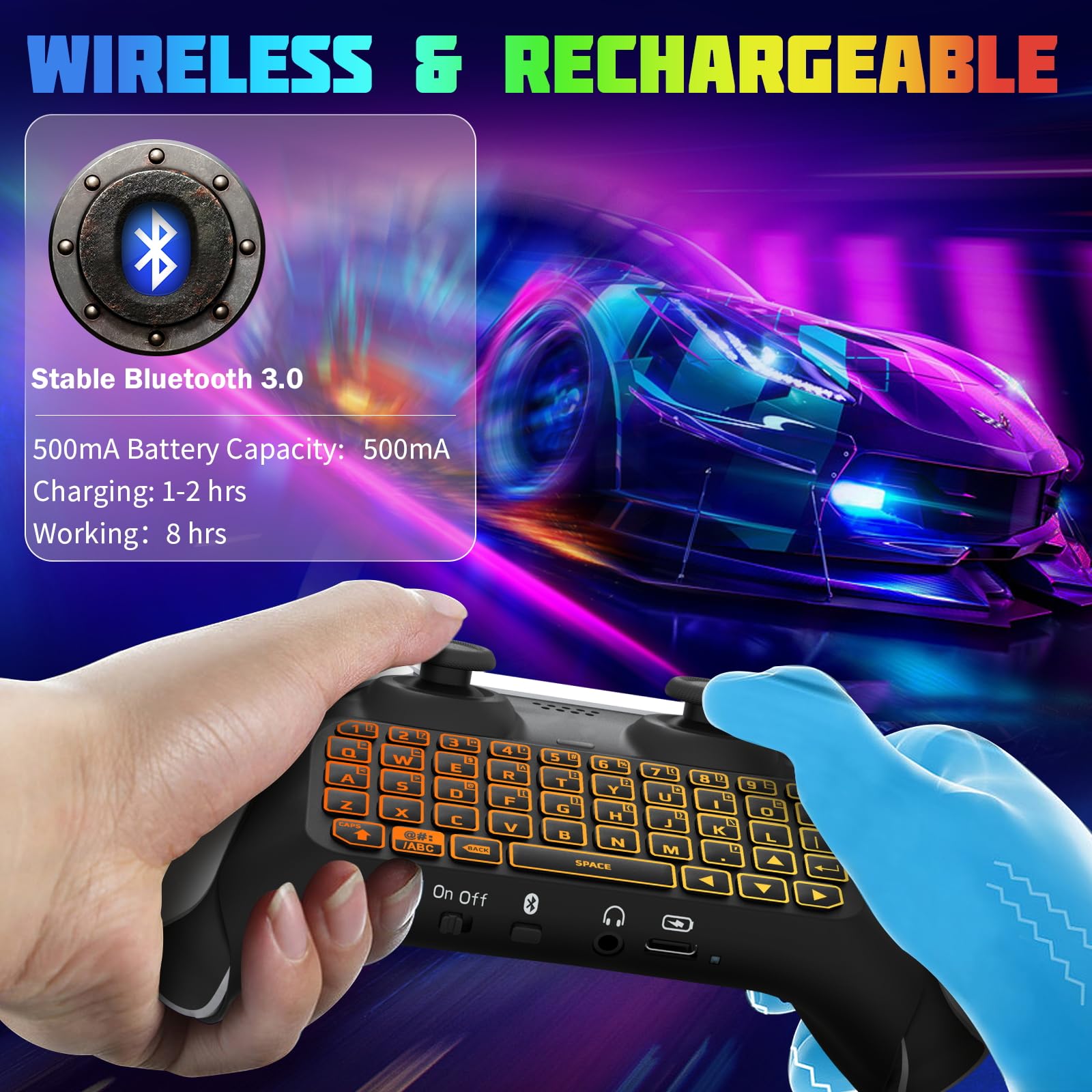 TiMOVO Tastiera retroilluminata RGB multicolore per PS5, tastiera wireless Bluetooth mini PS5 Game Keyboard con altoparlante jack audio, nero