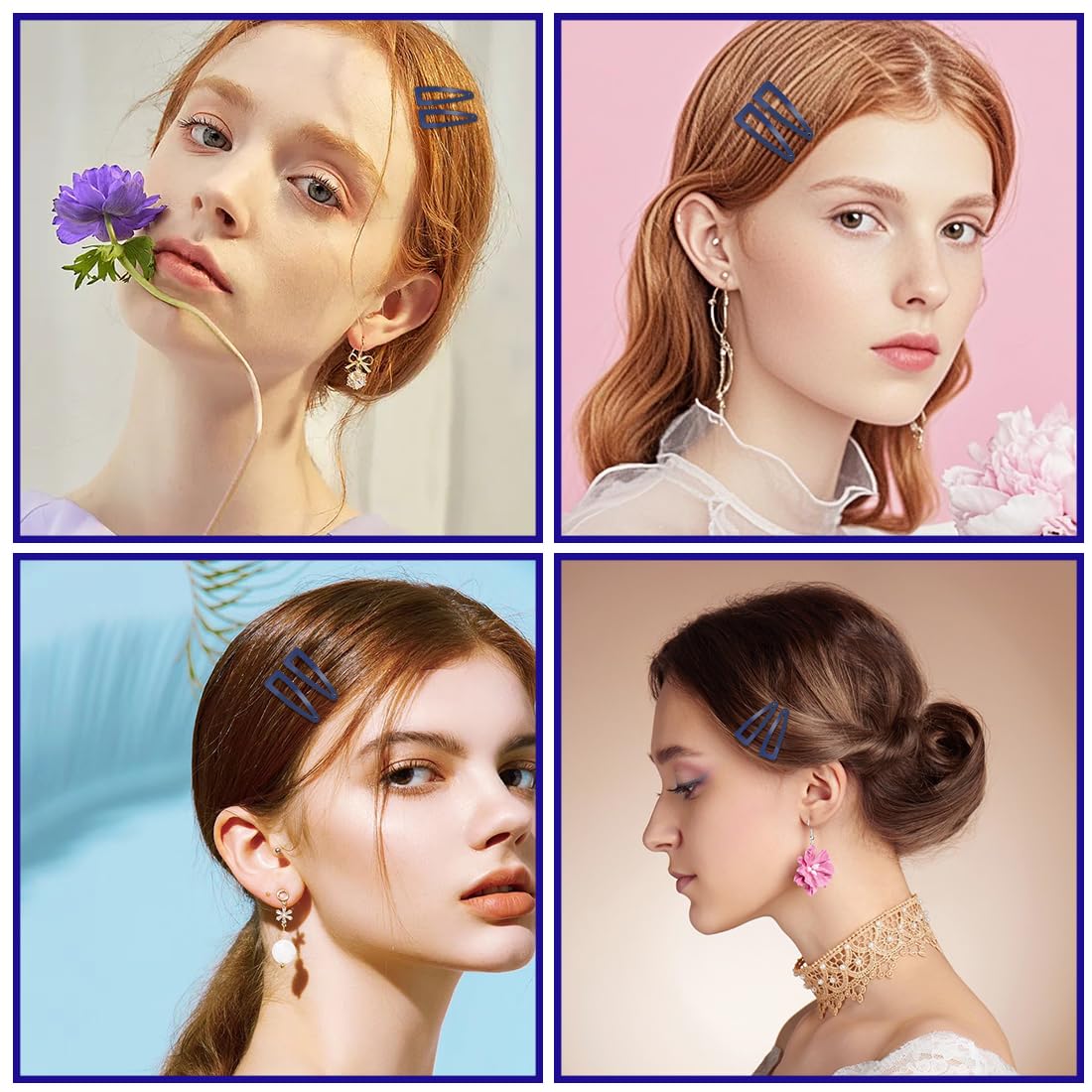 Lot de 20 pinces à cheveux en métal à double prise en main pour femmes/filles, petites barrettes pour cheveux fins/courts, accessoires à cheveux solides (bleu foncé)