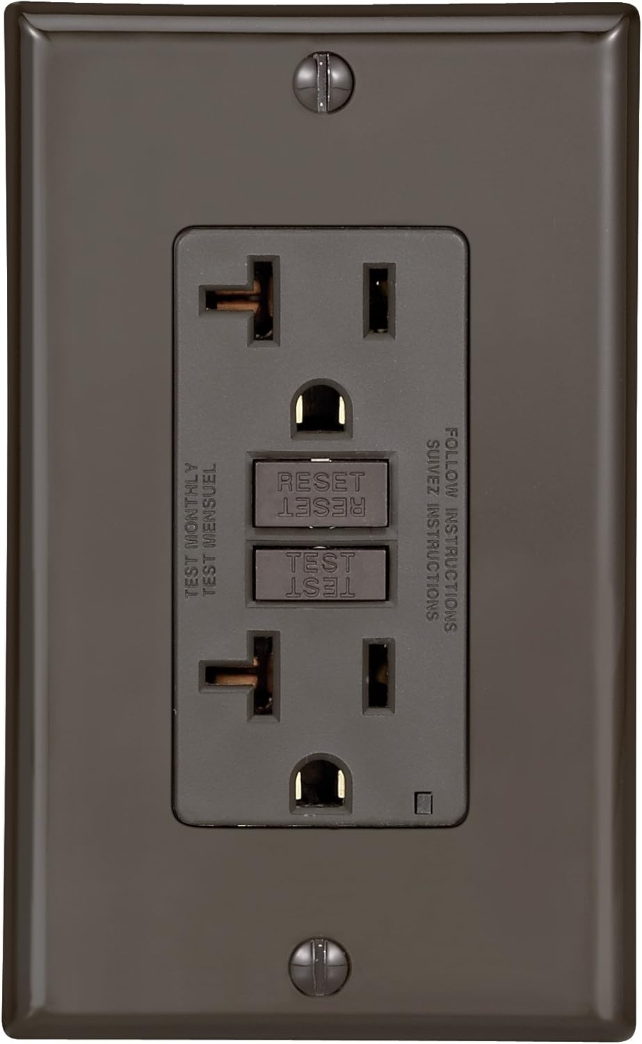 Leviton N7899 20-Amp 125-Volt SmartLock Pro Slim Non-Tamper-Resistant Duplex GFCI Receptacle, Brown