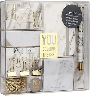 Multibey Marble Stationery Set Fountain Pen Gold Paper Binder clip Sticky Notes Mini Journal School Office Desk Accessories Gift,Marble White
