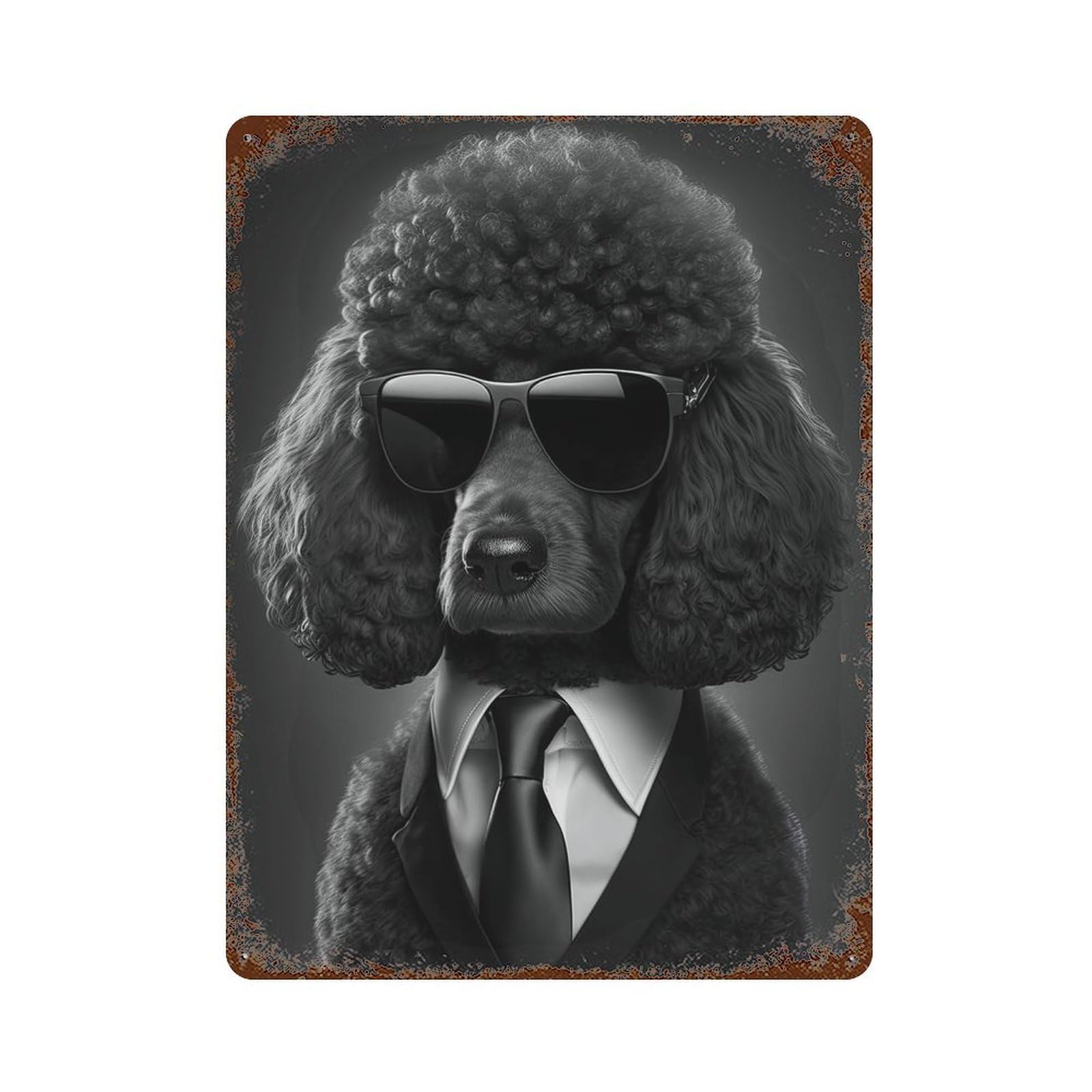 Vintage Rust Metal Sign with Black Poodle Mafia Boss Design 15.7"x11.8", for Farmhouse, Kitchen And Entryway Decor, Novelty Wall Decor
