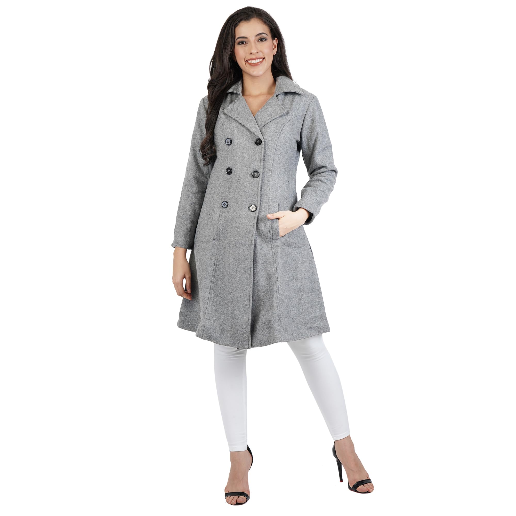 aol Women's double breasted grey long Woollen coat-picture-39