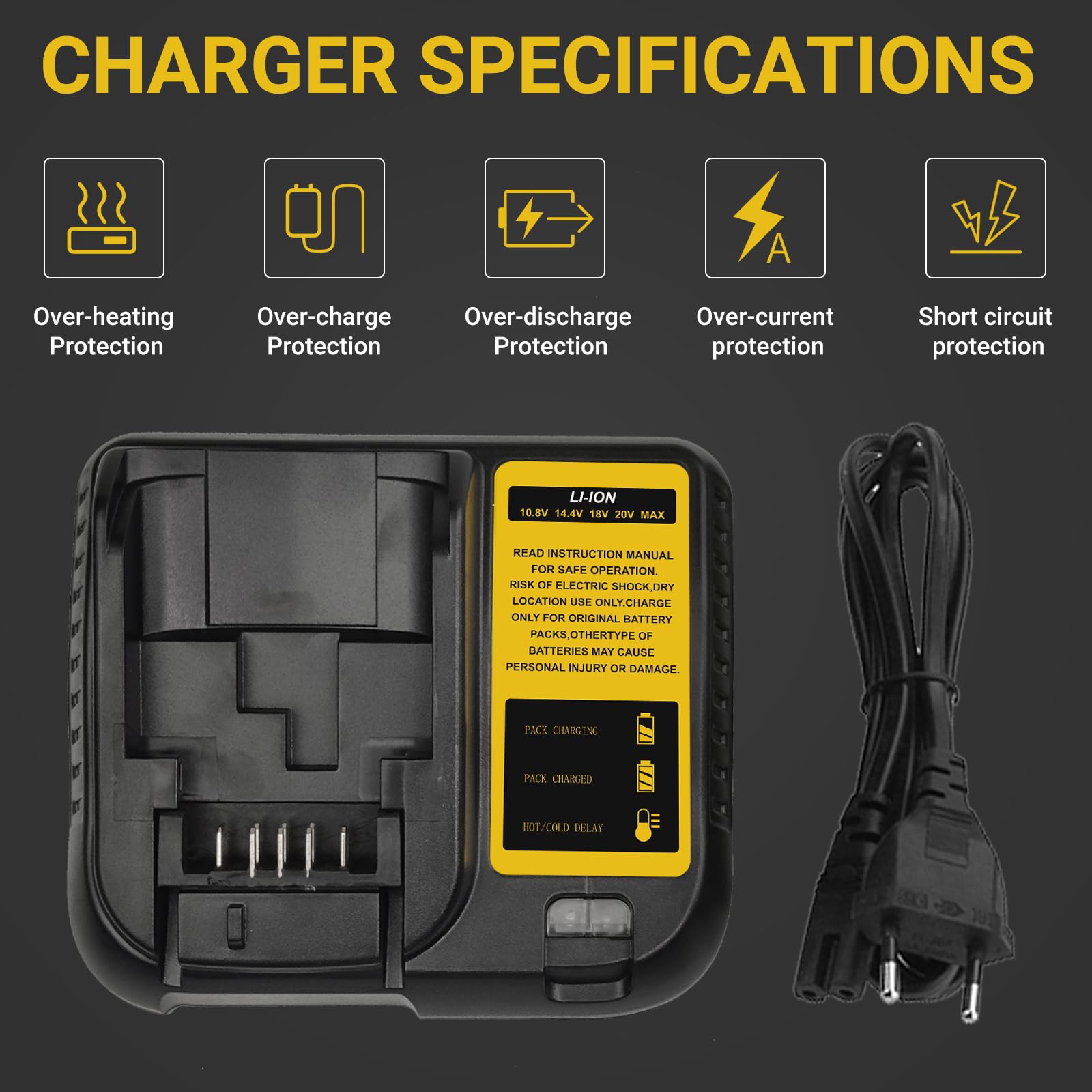2pcs 5000mAh Recambio para Dewalt batería 18V + 1pcs 10.8~20V 3A DCB107 para Dewalt Cargador de batería con indicador LED