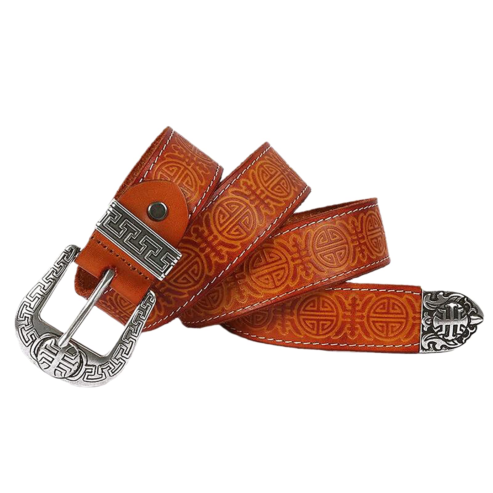 Leder Gürtel Für Damen Und Herren Handgemachtes Mode Geprägtes Muster Relief Ledergürtel Jeansgürtel Exquisit Dornschließe Aus Zinklegierung,Braun,110cm/waist:36"~38"