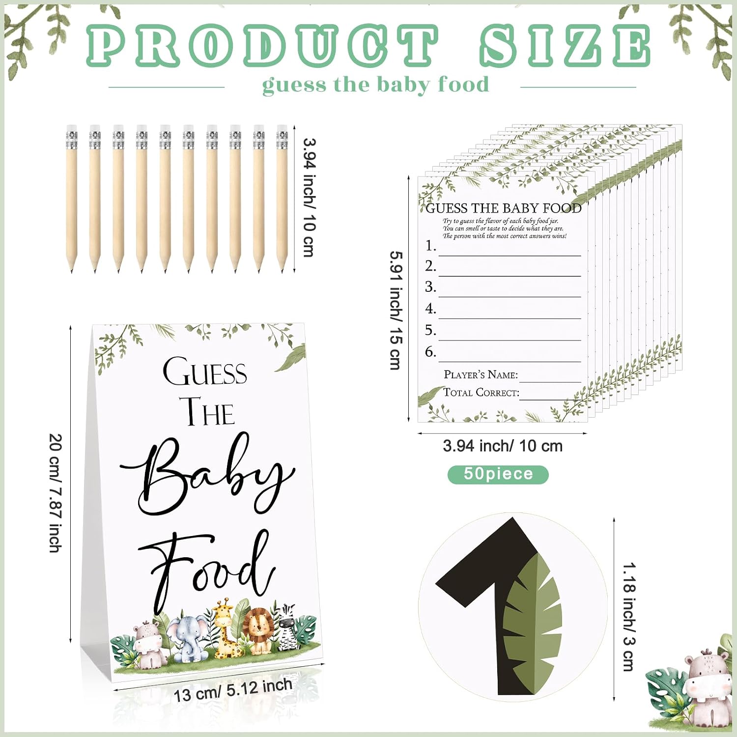Jutom 67Pcs Baby Shower Game Set, Jungle Animals Guess The Baby Food Game image 2