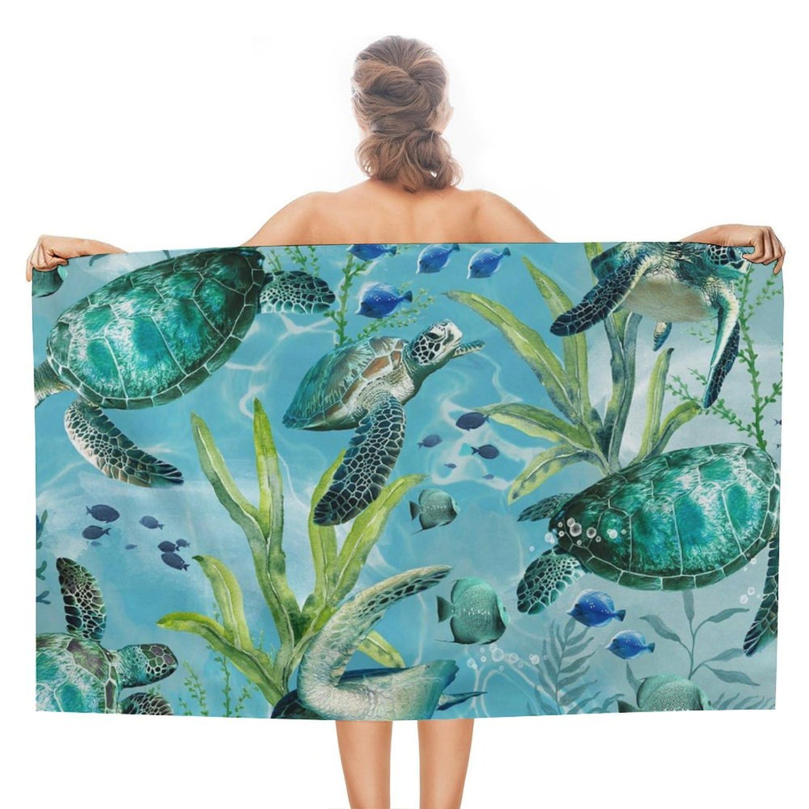 asbwuo Sea Turtle-Blue Beach Towels Extra Large Quick Dry Absorbent
