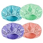 AmazerBath Shower Cap, 4 PCS Shower Caps for Women Reusable Waterproof, Double Layers Hair Cap for Shower, Elastic and Flexi Bath Caps, Environmental Protection Bathing Hat for Adult, Large Size