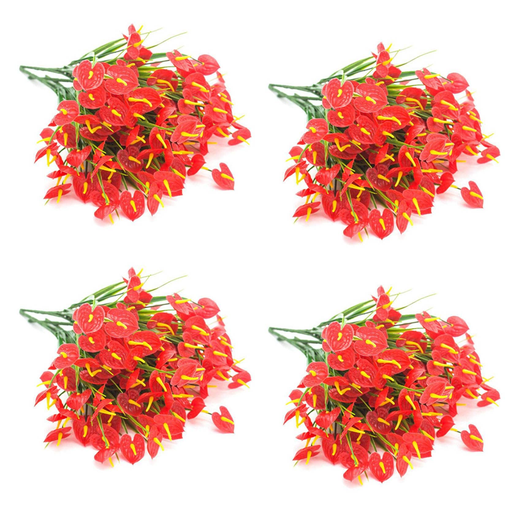 Hndhbfgrt 16 Bunches Artificial Fake Flowers Faux Anthurium Plants Plastic Shrubs Bushes Greenery Indoor Outside Hanging Planter