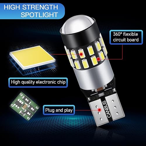 Miniatura 4 de 2 bombillas de aluminio Plug-and-Play, bombilla LED súper brillante para automóvil, 7000K T10 luz de marcha atrás sin polaridad, apta para la