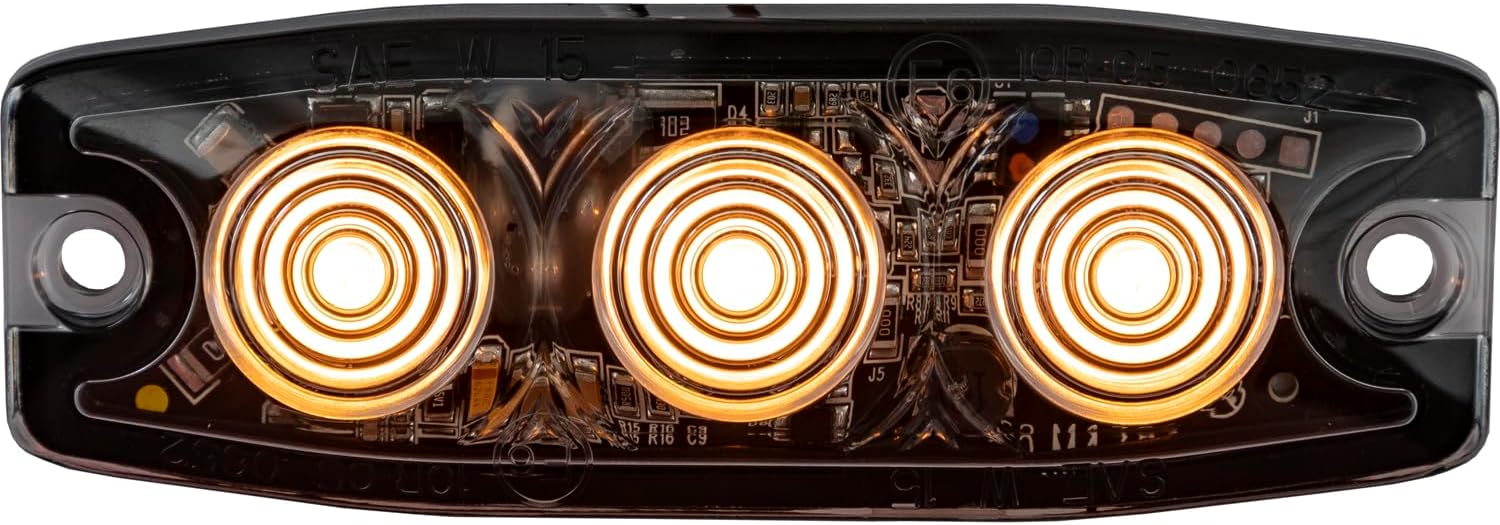 Buyers Products 8892230 3.5 Inch Amber LED Strobe Light, Ultra‑Thin Surface Mount Warning Light, 3 LEDs, 12 Flash Patterns, IPX8 Waterproof, Adhesive or Permanent Mount, For Trucks, Trailers, UTV, RVs