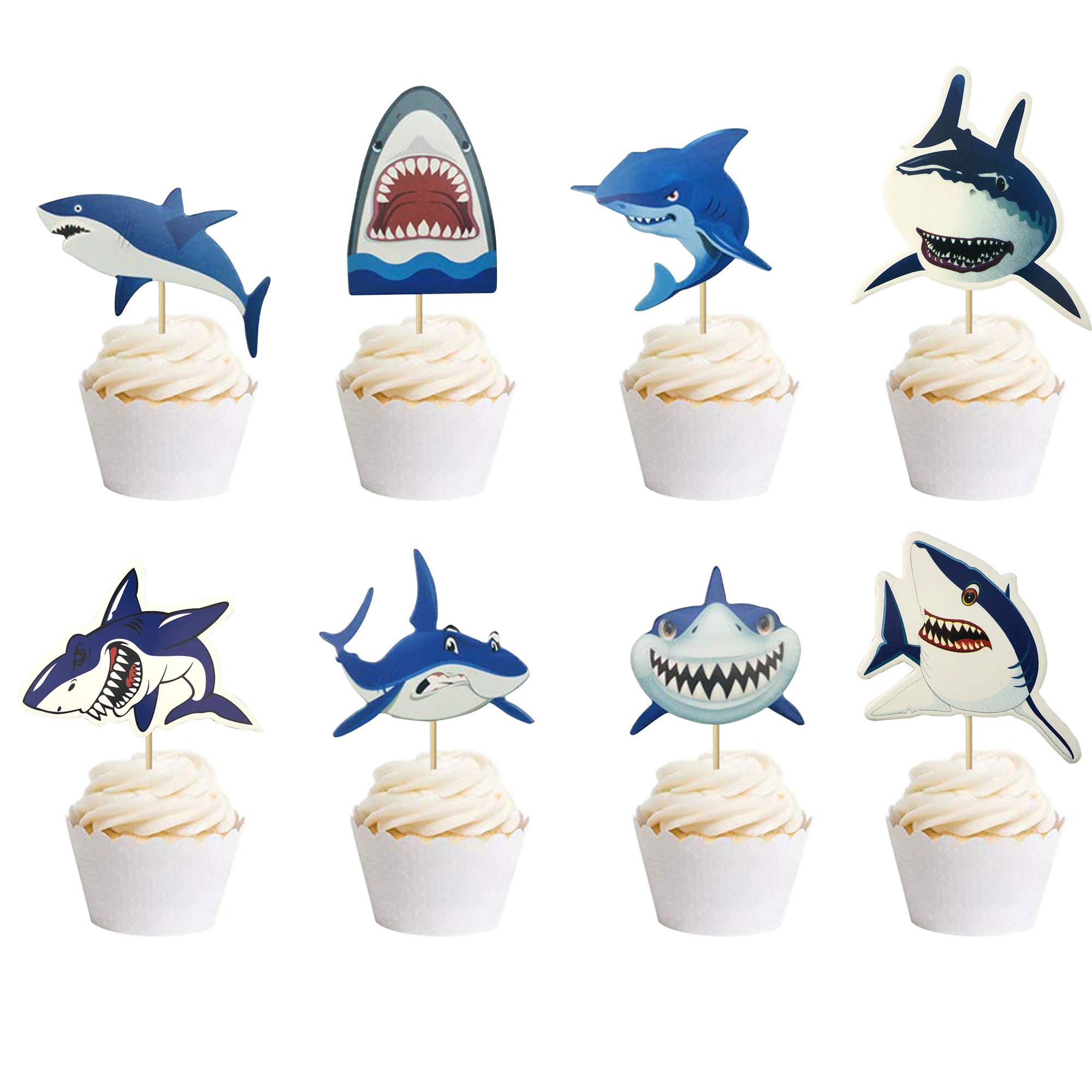 RASSLISA40 PCS Baby Shark Cupcake Toppers Shark Theme Party Supplies Kids Birthday Party Supplies Decorations