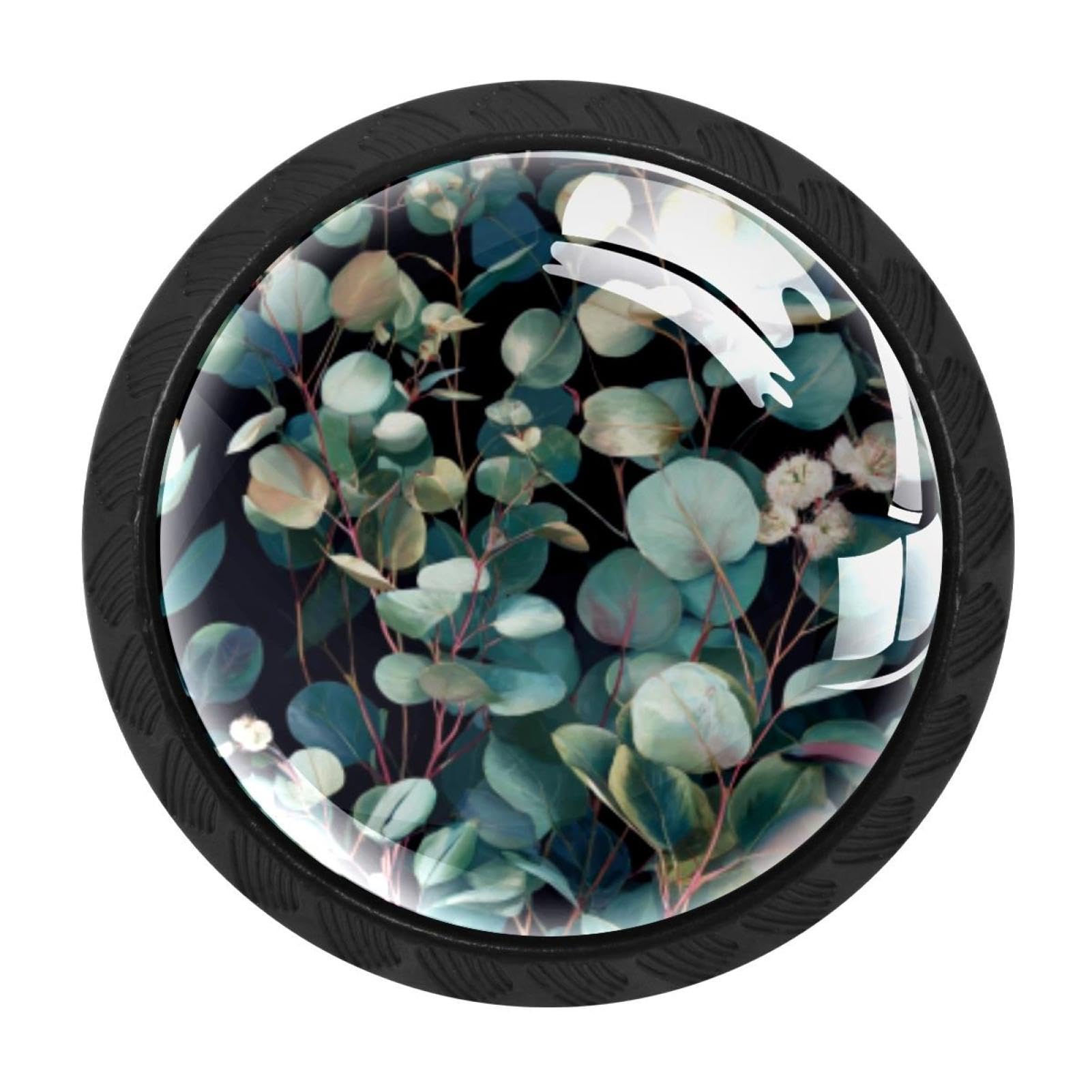 CHENZZZZ 4 Pack Green Floral Eucalyptus Leaves (3) Drawer Knob Cabinet Hardware