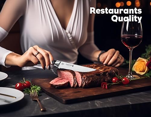 Miniatura 2 de BRODARK Juego de 6 cuchillos para carne de 4.5 pulgadas con mango de espiga completa, juego de cuchillos para carne de acero inoxidable de alto