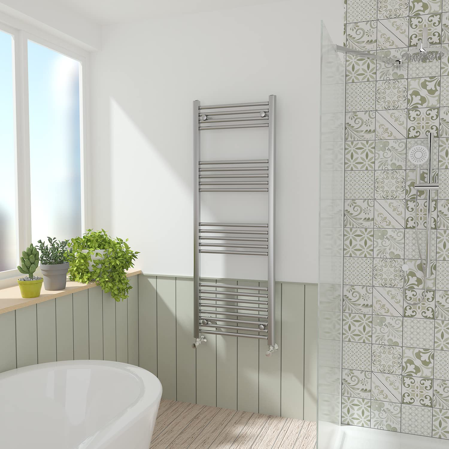Nrg Chrome Straight Central Heating Towel Rail Bathroom Heated Rad Radiators Ladder Warmer - 1400×500Mm