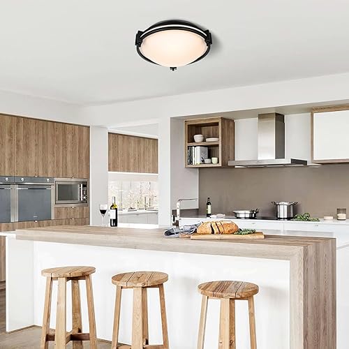 Miniatura 6 de Rosient Lámpara de Techo Empotrada, Lámpara de Techo Empotrada de 12 Pulgadas con Pantalla de Vidrio de Leche Atomizada, Lámpara de Techo Moderna