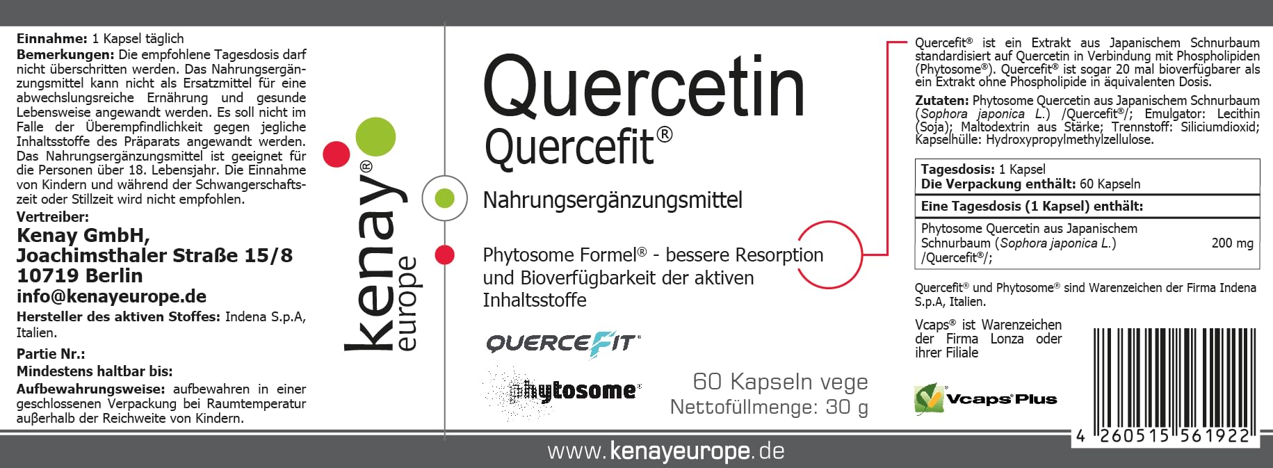 Quercetin Quercefit™ 60 Kapseln vegan Nahrungsergänzungsmittel