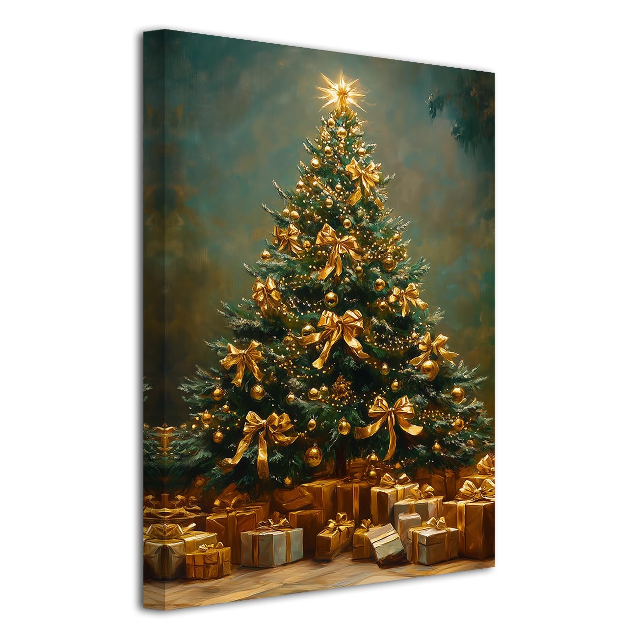 LZIMU Christmas Tree Canvas Wall Art Christmas Wall Decor Pine Tree Botanical Painting Snowy Winter Scenery Pictures Xmas Themed Poster New Year Decor Frame (Green, 18L x 12W)