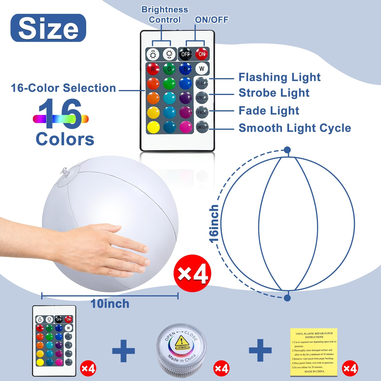 AMENON 4 Pack Glow in The Dark Beach Balls 16 Inch Inflatable Light Up Beach Ball with Remote Control 16 Colors Lights and 4 Light Modes Pool Game for Adult Kid Pool Party Decor,Glow Party Supplies