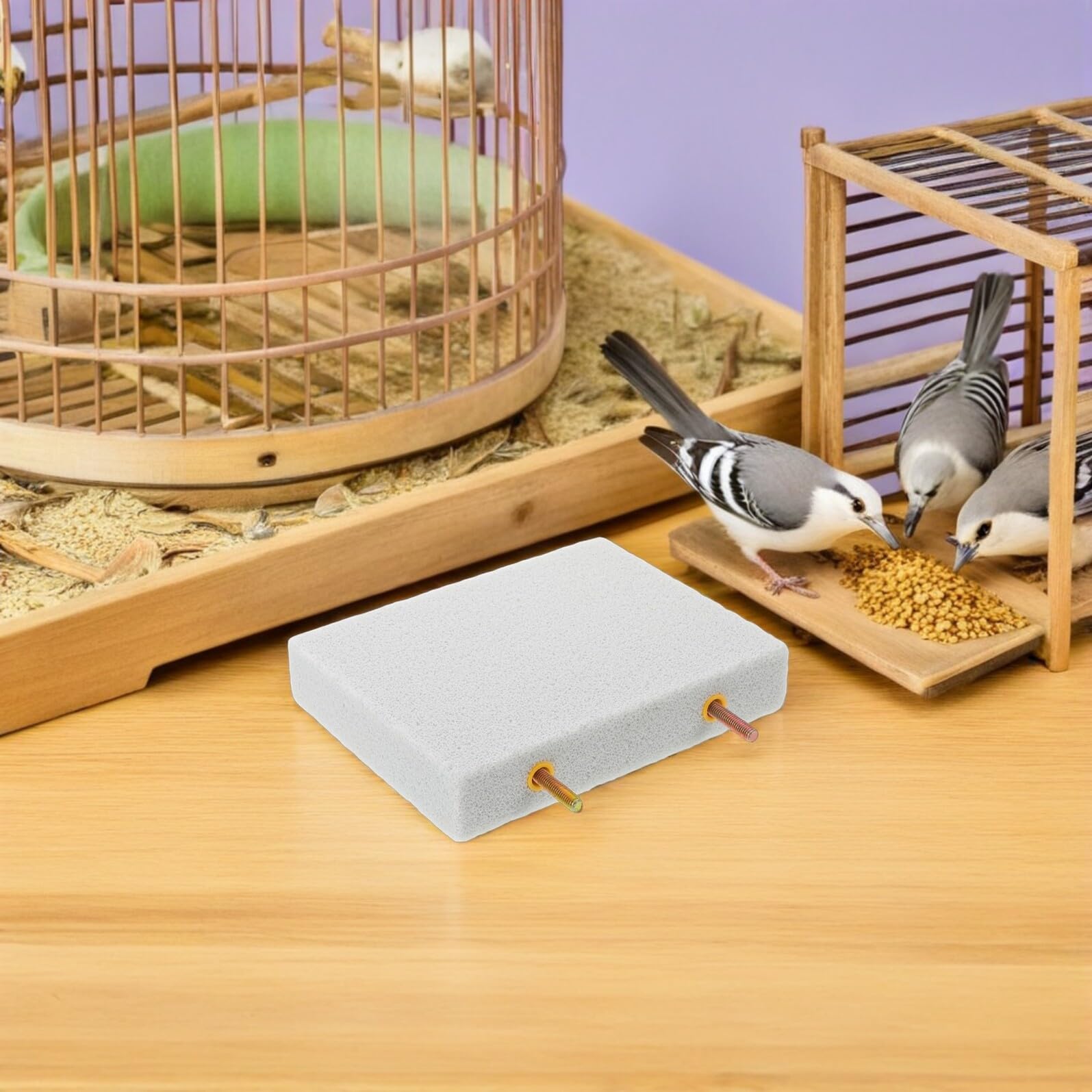 Tofficu Lot de 2 Perchoirs à Broyage en Pierre Naturelle pour Perroquets et Petits Oiseaux – Plateforme Rectangulaire 100% Pierre à Aiguiser pour Griffes – Accessoire Cage Oiseaux Adapté