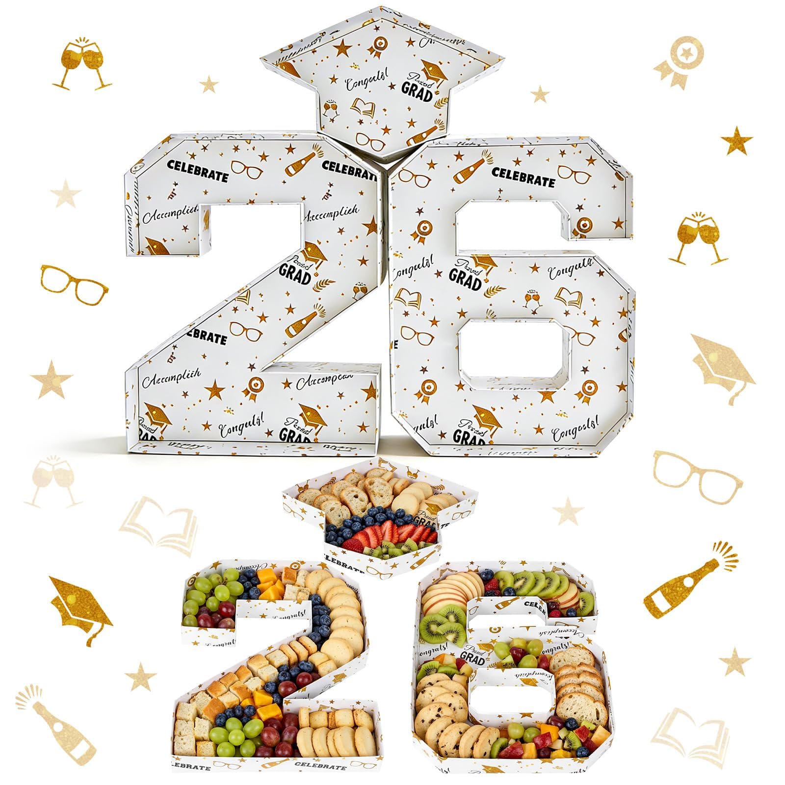 Photo 1 of 26 Graduation Decorations Number Charcuterie Board Set, Fillable Paper Number 26 Food Trays with Graduation Cap, Cardboard Charcuterie Numbers (26 Graduation Cap)