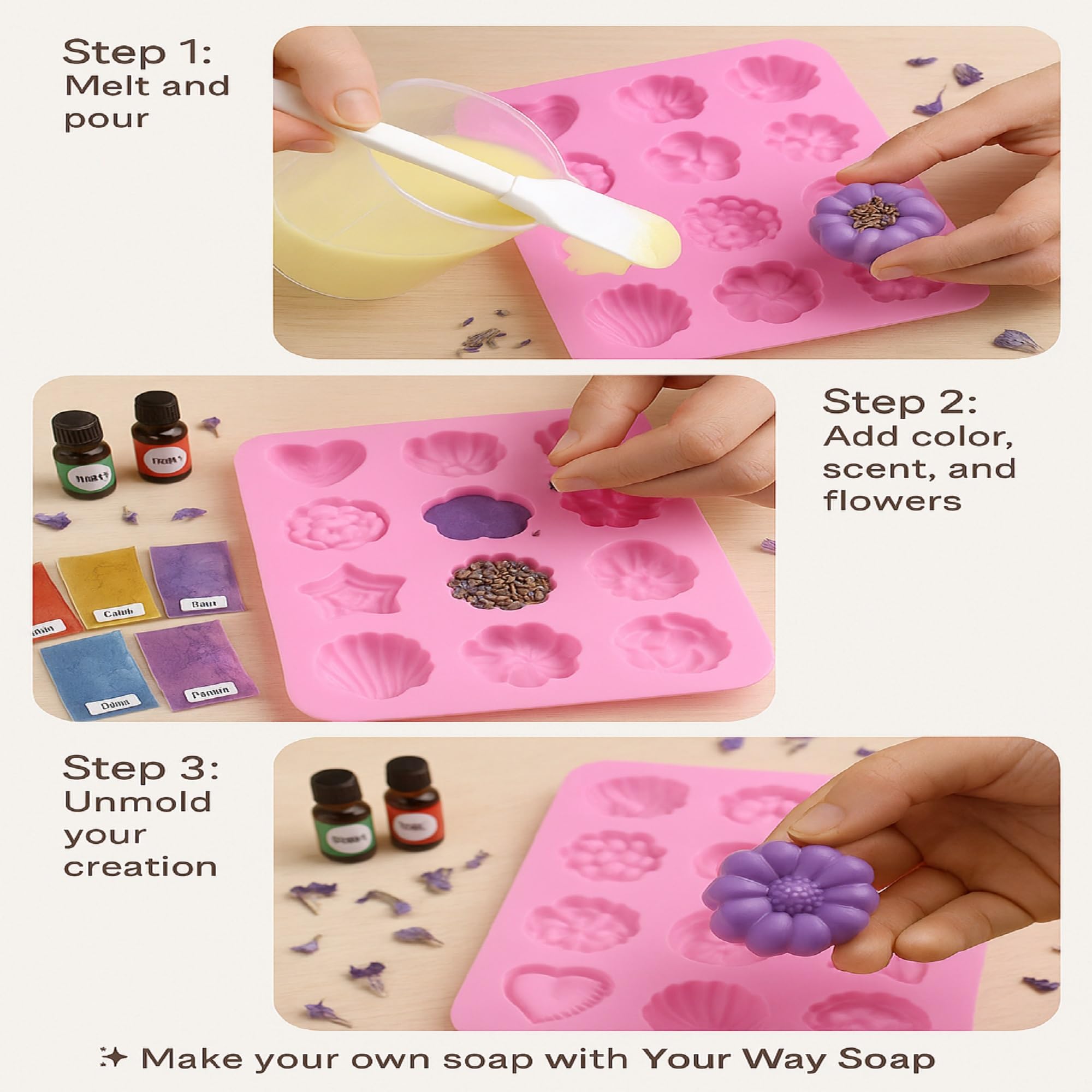 Kit de fabricación de jabón para regalo, 53 piezas de suministros de jabón para derretir y verter con bases de manteca de karité y glicerina, moldes, aceites esenciales, flores secas, juego de regalo