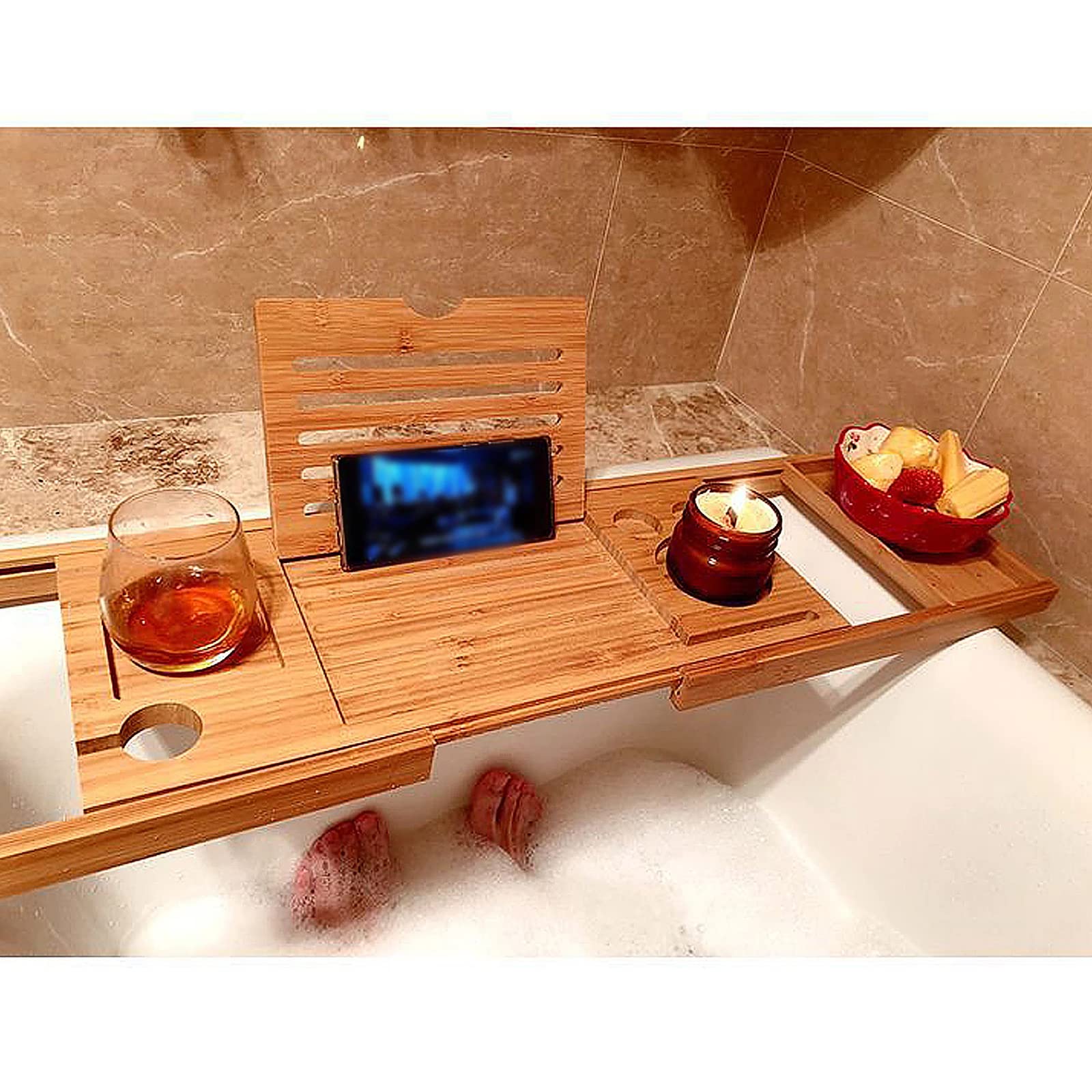 Bandeja de bambú de Lujo para bañera, Mesa de Bandeja de baño de Madera Caddy con Lados Extensibles, Estante de Lectura, Soporte para Tableta, Regalo para Sus Seres Queridos