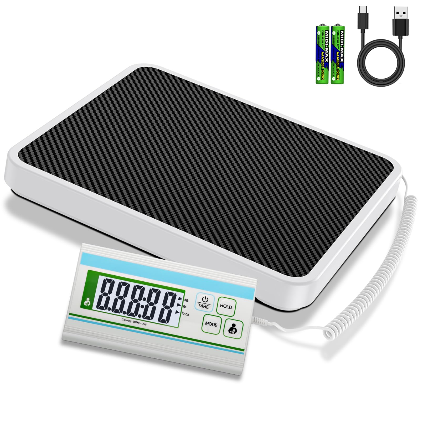BRICH Bilancia pesapersone digitale 300 kg – Bilancia pesapersone ad alta precisione con grande display digitale, funzione tara, calibrazione automatica e design robusto, ideale per cliniche, uffici