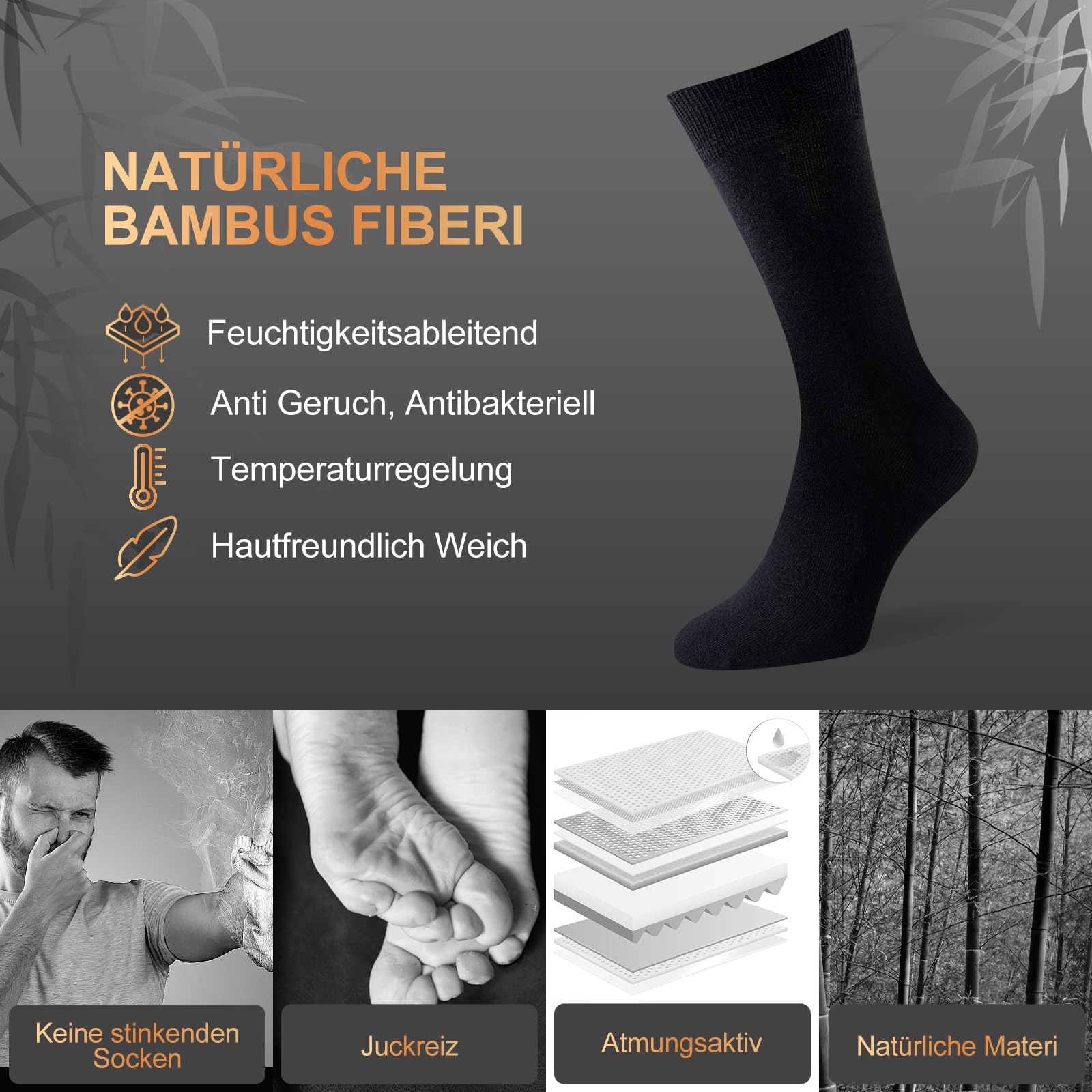 Calcetines de Bambú Transpirables para Hombre y Mujer 6 Pares, Calcetines de Negocios con Caja de Regalo