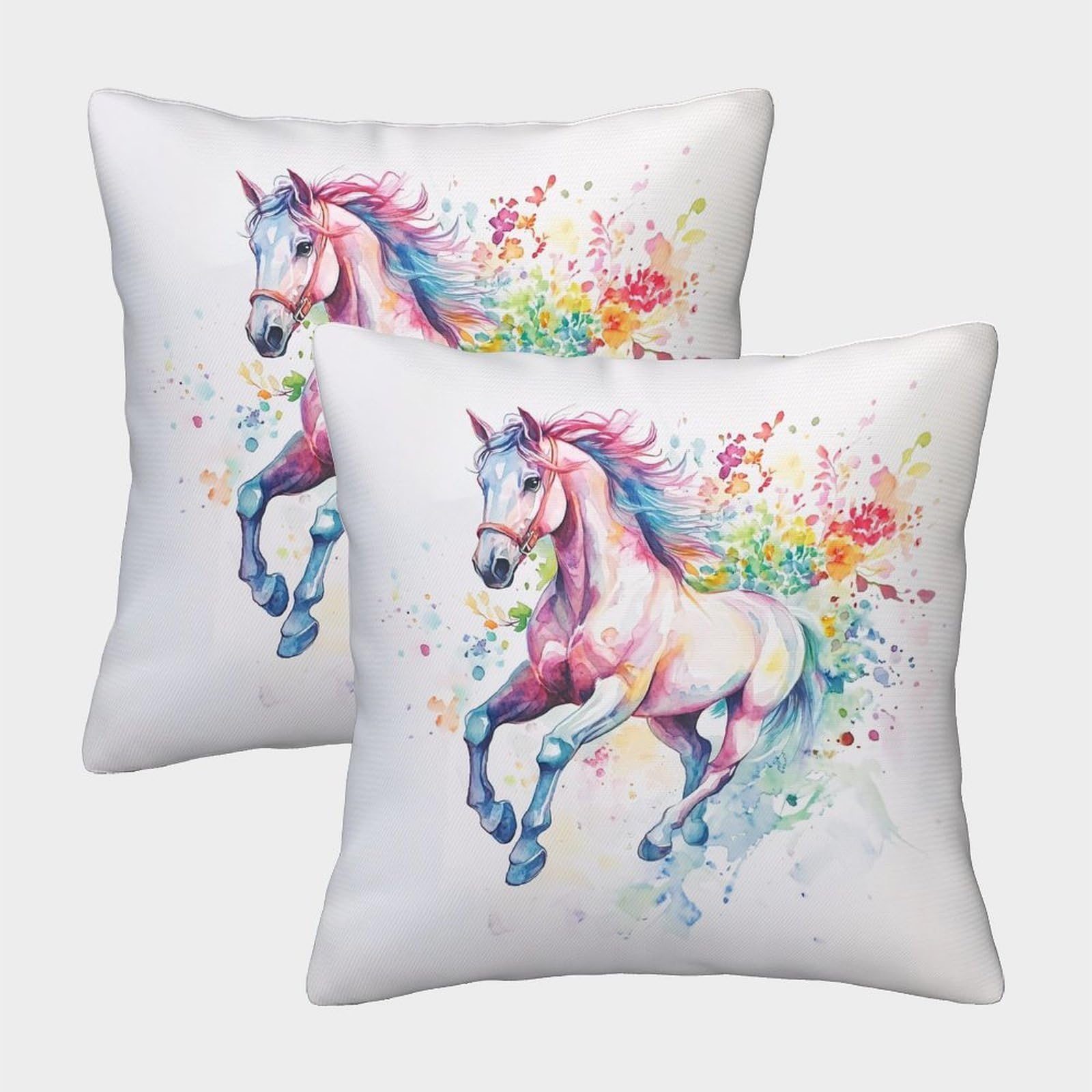 QFVANSIYO Watercolor Horse 3D Printed Pillowcase Microfiber Bedroom Decor Rainbow Horse Pillow Cover Soft Breathable for Home 40x40cm