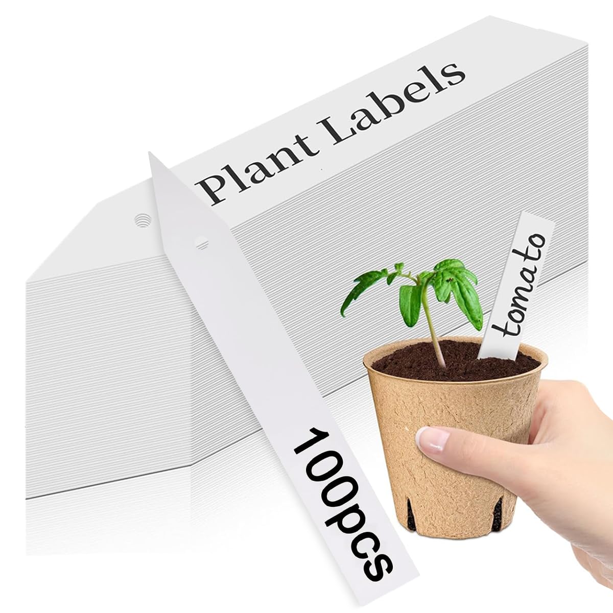 HASTHIP® 100Pcs Plant Labels, White PVC Plant Labels, Garden Tags, 4" Waterproof Garden Markers for Writing, Insert in Nursery Tags for Seedlings, Pots & Outdoor Plants-image-3