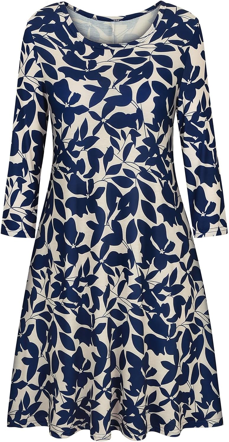 Tanst Sky Womens Casual Round Neck Plus Size Floral Tunic Shirt Dress with Pockets