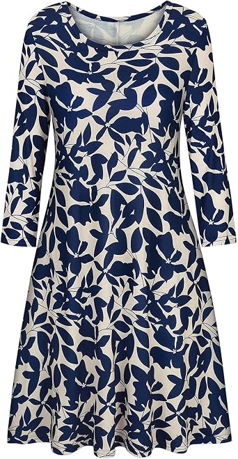 Tanst Sky Womens Casual Round Neck Plus Size Floral Tunic Shirt Dress with Pockets