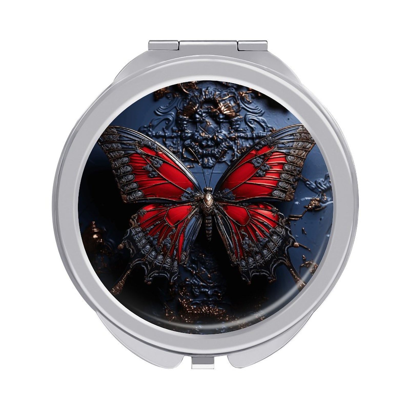 VstaDank Red Butterfly Travel Makeup Mirror Cute Compact Mirror for Women 1X/2X Magnifying Metal Pocket Makeup Mirrors Folding Round Makeup Mirrors for Handbag Wallet & Gift
