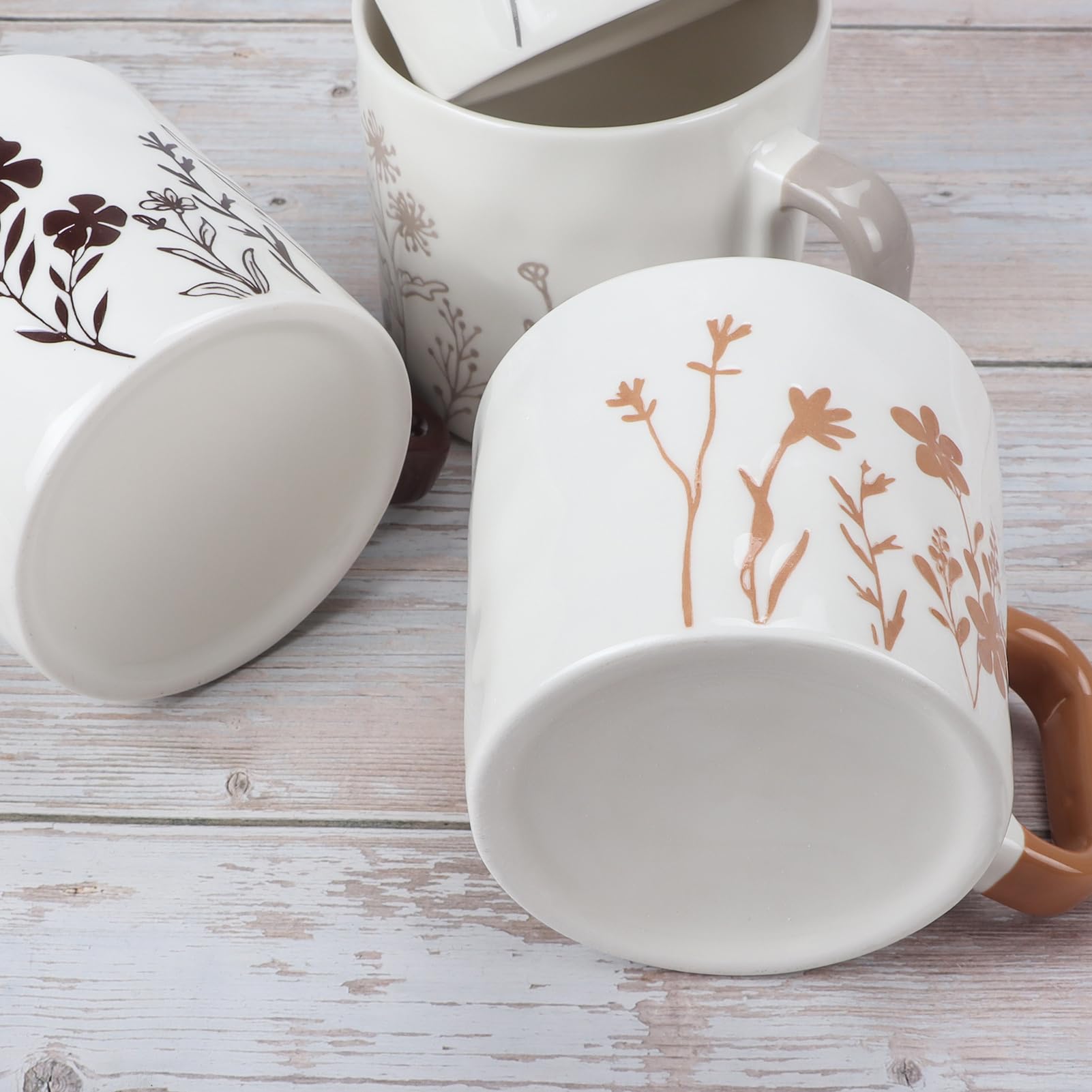 Disok Set Di 4 Tazze Con Fiori In Ceramica, Regalo In Astuccio A Vaso, Multicolore